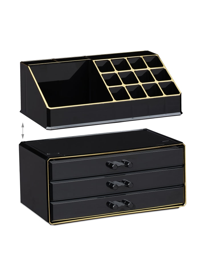 relaxdays Makeup Organizer in Schwarz Gold günstig kaufen onesize