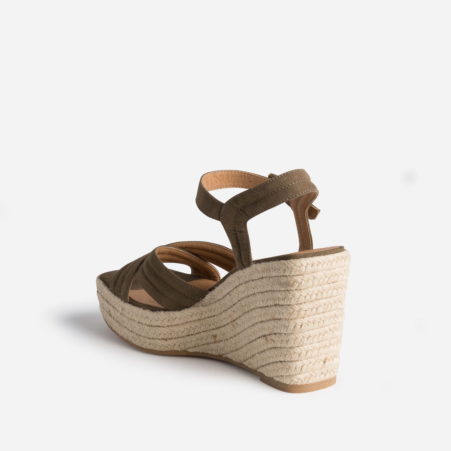 Sandale compensée TEXTO kaki suédée