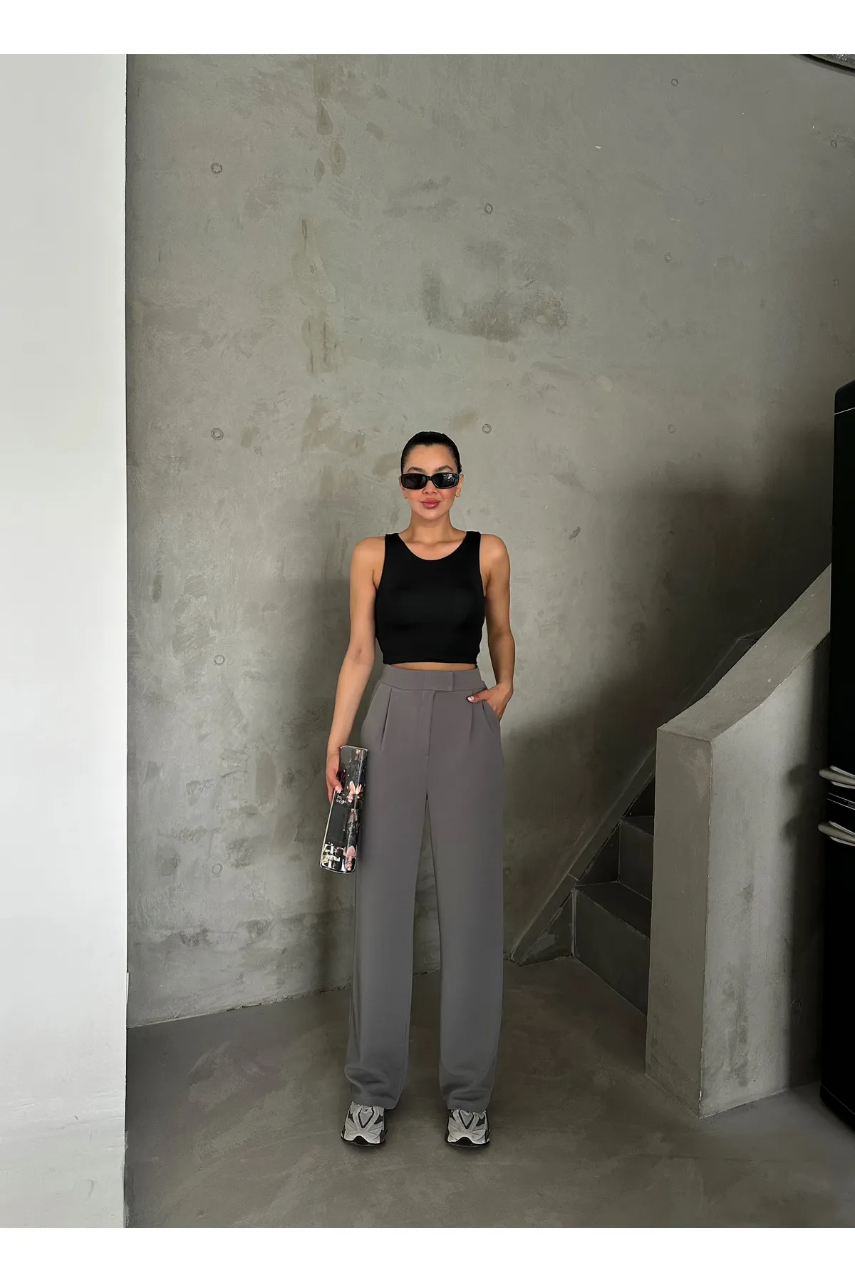 Laluvia  Parla Damen-Palazzohose aus Lycra mit Klettverschluss, Grau