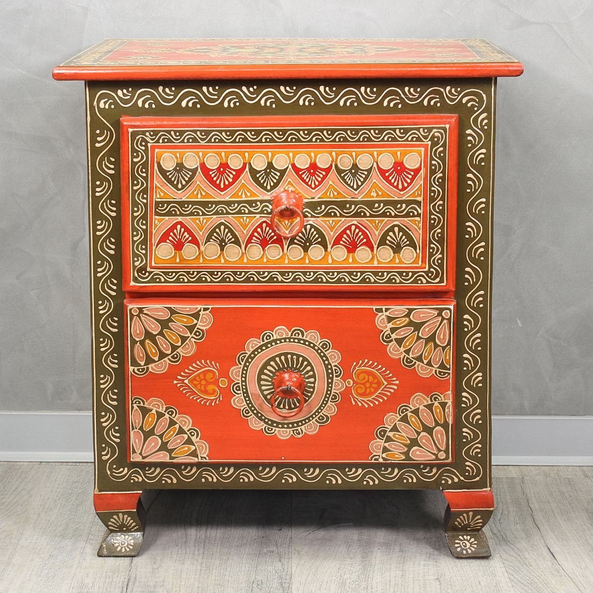 Oriental Galerie Mehrzweckschrank Kommode mit zwei Schubladen Indien Rot Bunt 52 cm Handarbeit