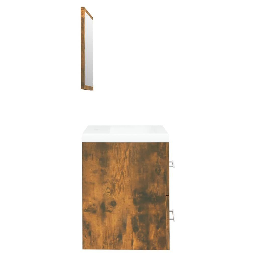 vidaXL Badezimmerspiegelschrank Waschbeckenschrank mit Einbaubecken Räuchereiche Holzwerkstoff (2-St)