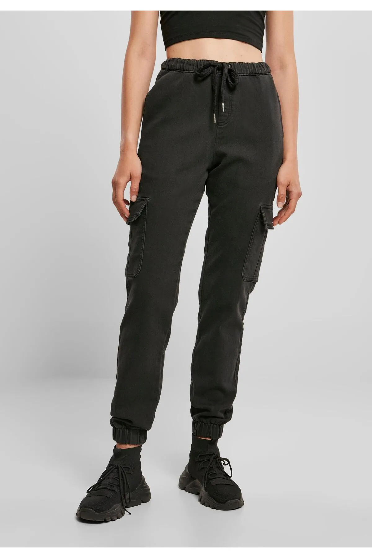 Urban Classics  Damen Cargohose aus gestricktem Denim mit hoher Taille für Damen