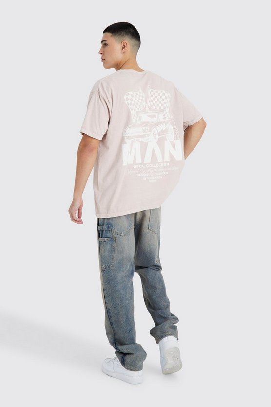 Oversize Man T-Shirt mit Car-Print