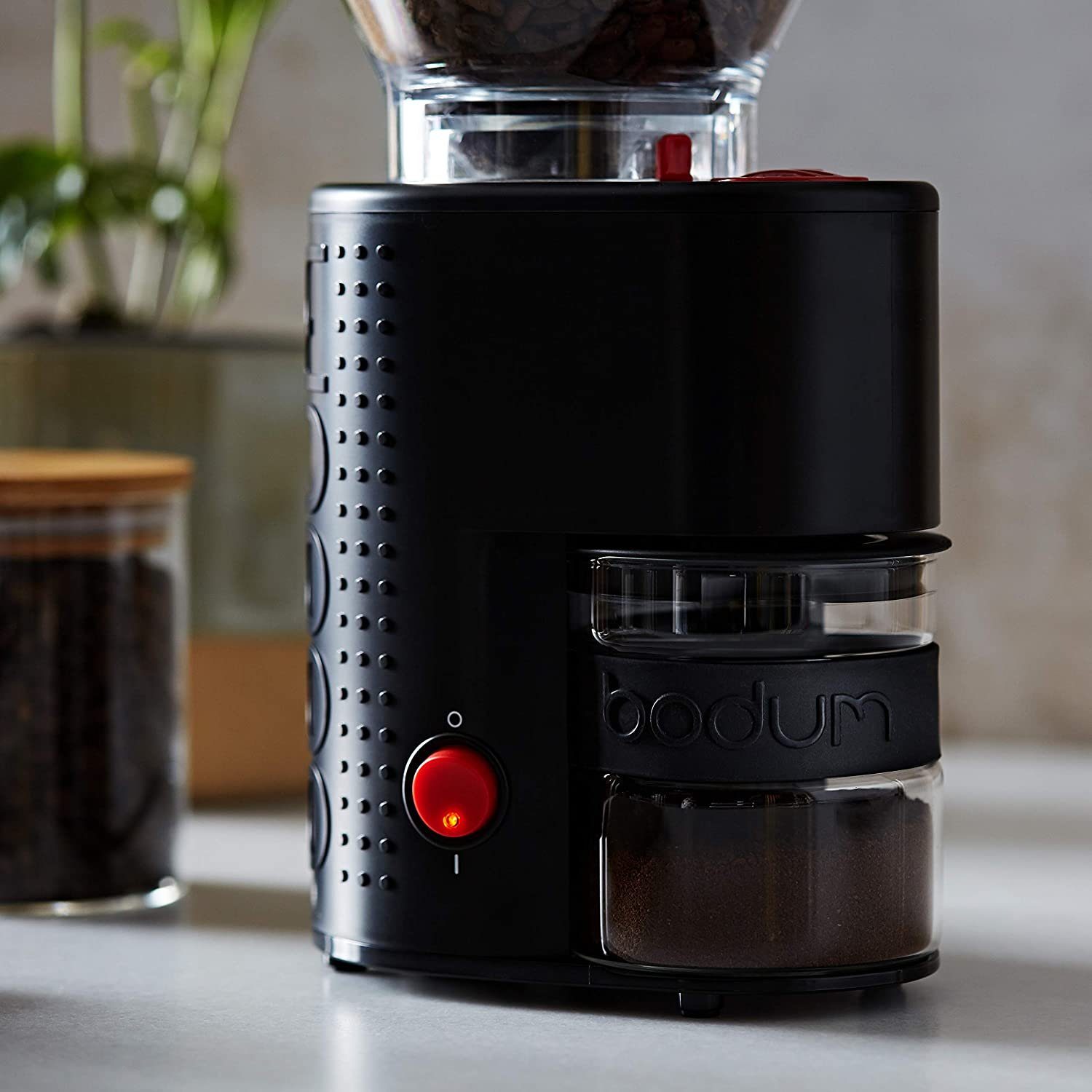 Bodum Kaffeemühle Bistro, elektrische Kaffeemühle, Keramikmahlwerk, 12 Stufen, Mühle, 160 W, Kegelmahlwerk, 220,00 g Bohnenbehälter, Kaffeebohnen Zerkleinerer, Mahlwerk mahlen Bohnenmühle Espressomühle