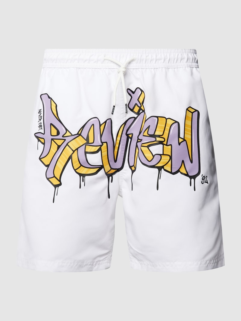 Badehose mit Label-Print in weiß