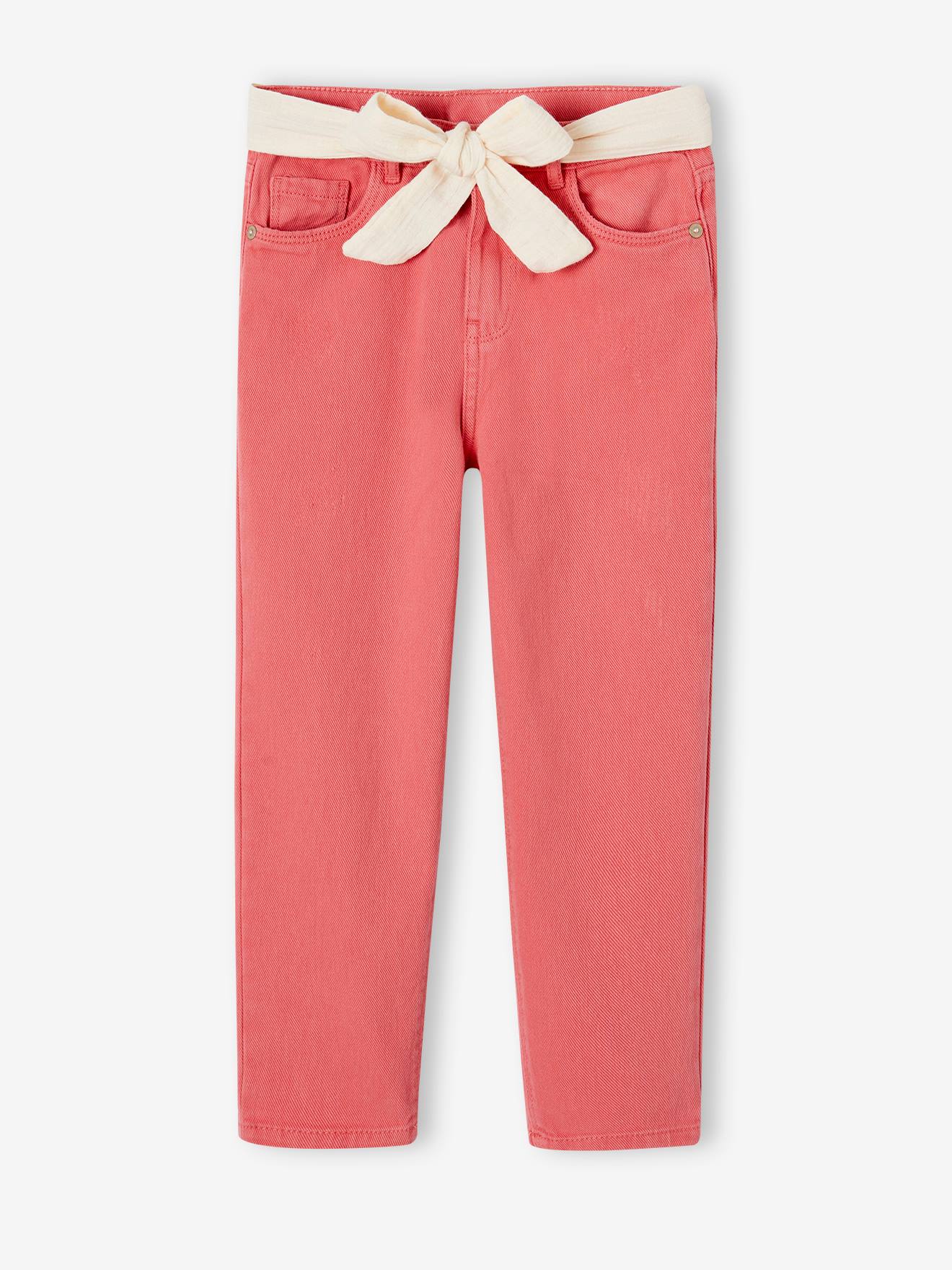 Vertbaudet Mädchen Hose mit Stoffgürtel, Mom-Fit Oeko-Tex - pfirsich
