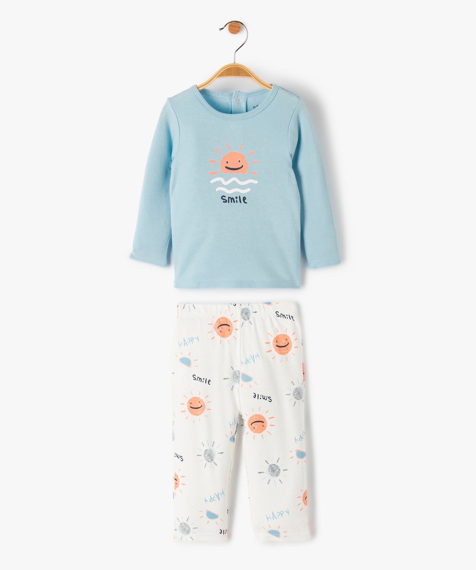 Pyjama bébé en jersey de coton à motifs fantaisie bleu | GEMO