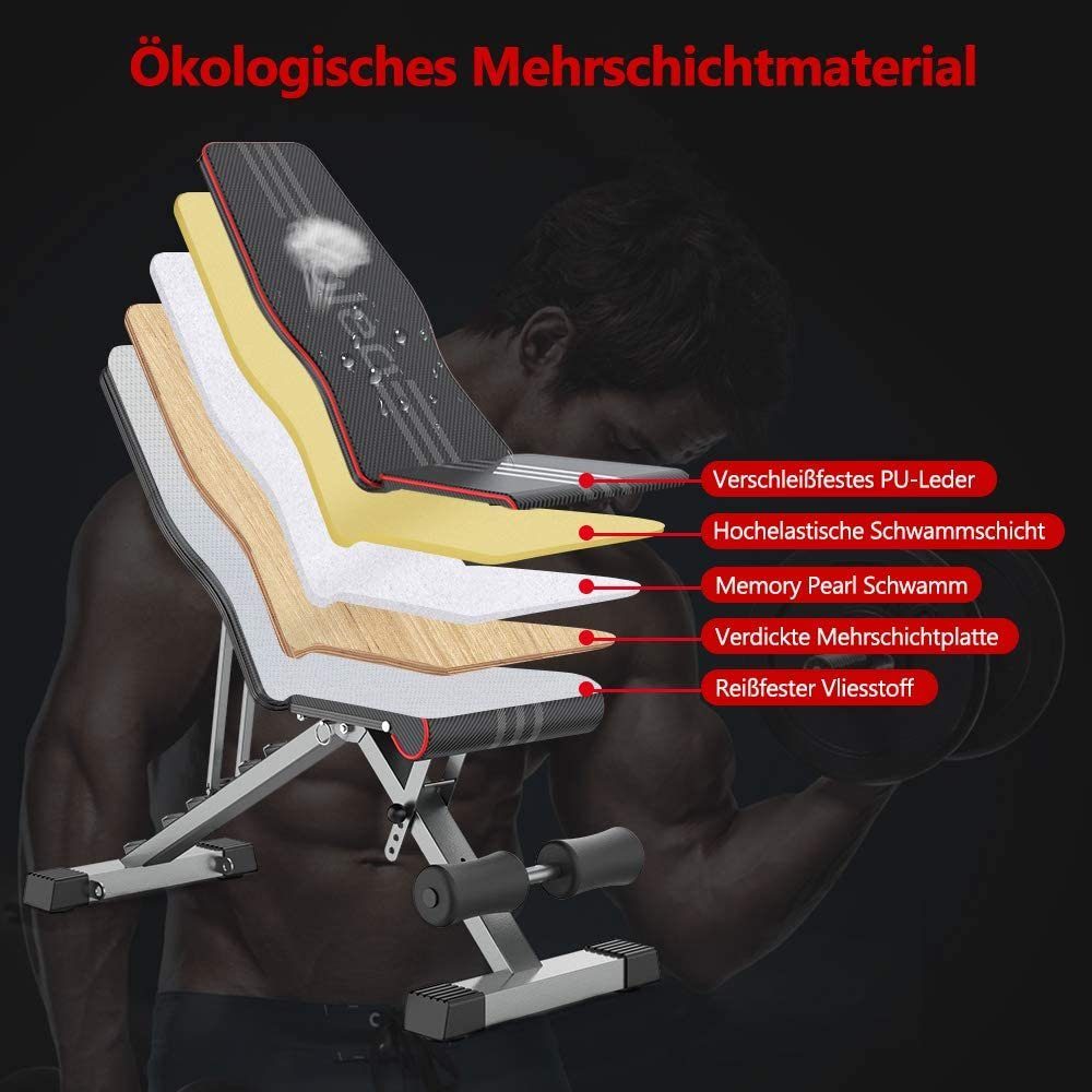 YOLEO Hantelbank klappbar verstellbar Rückenlehne Bauchtrainer Multifunktion bis 250kg