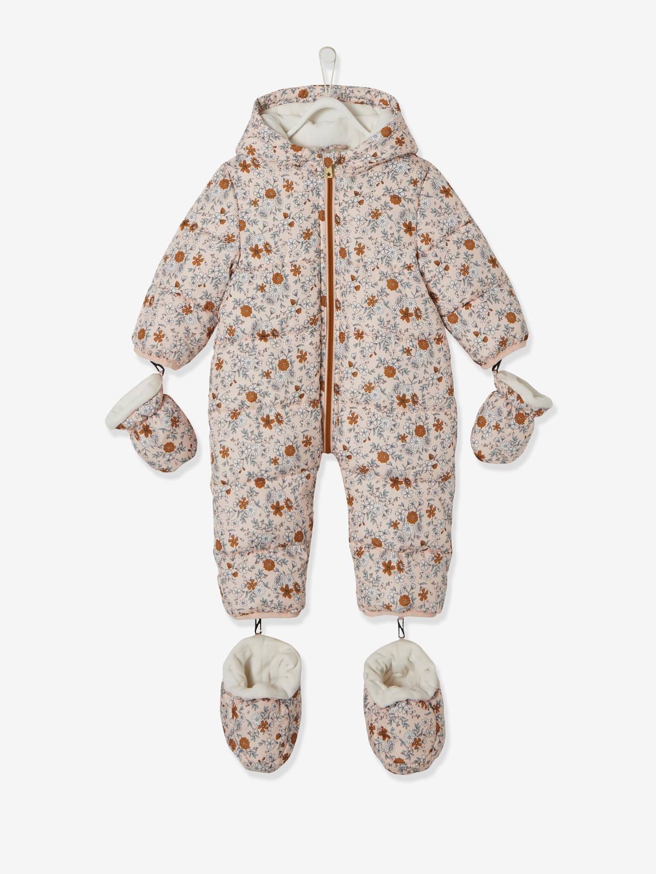 Combi-pilote fleurie bébé matelassée rose pâle imprimé