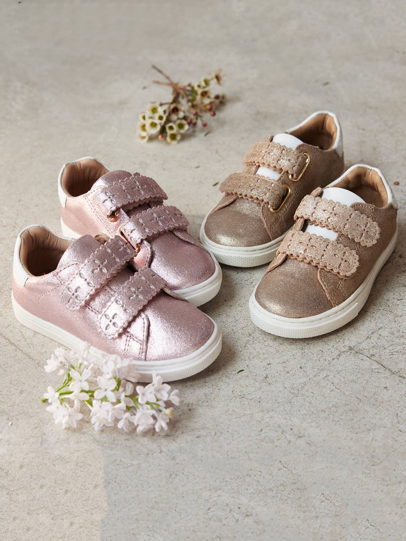 Baskets scratchées cuir fille collection maternelle bronze