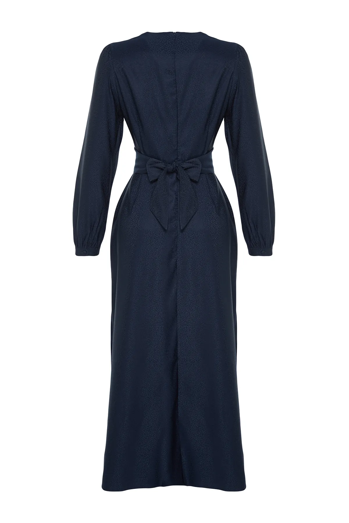 Trendyol Modest  Marineblaues, zweireihiges, selbstgemustertes Abendkleid TCTSS24DB00021