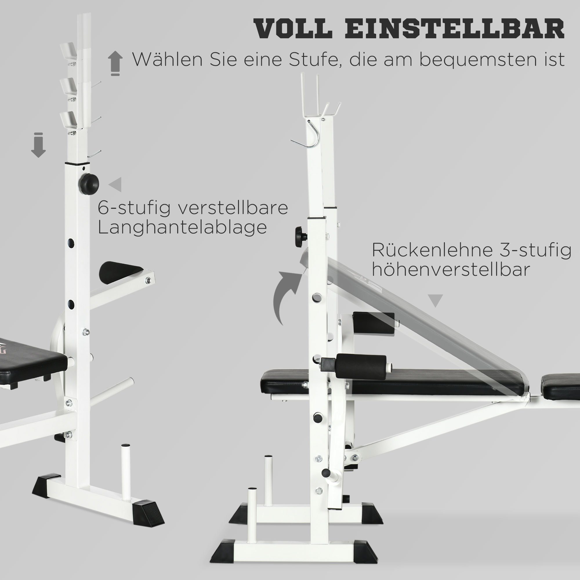 HOMCOM Hantelbank mit Hantelablage, Brustpresse, Beinpresse, Stahl, (Set, 1-tlg., 1 x Hantelbank), verstellbar