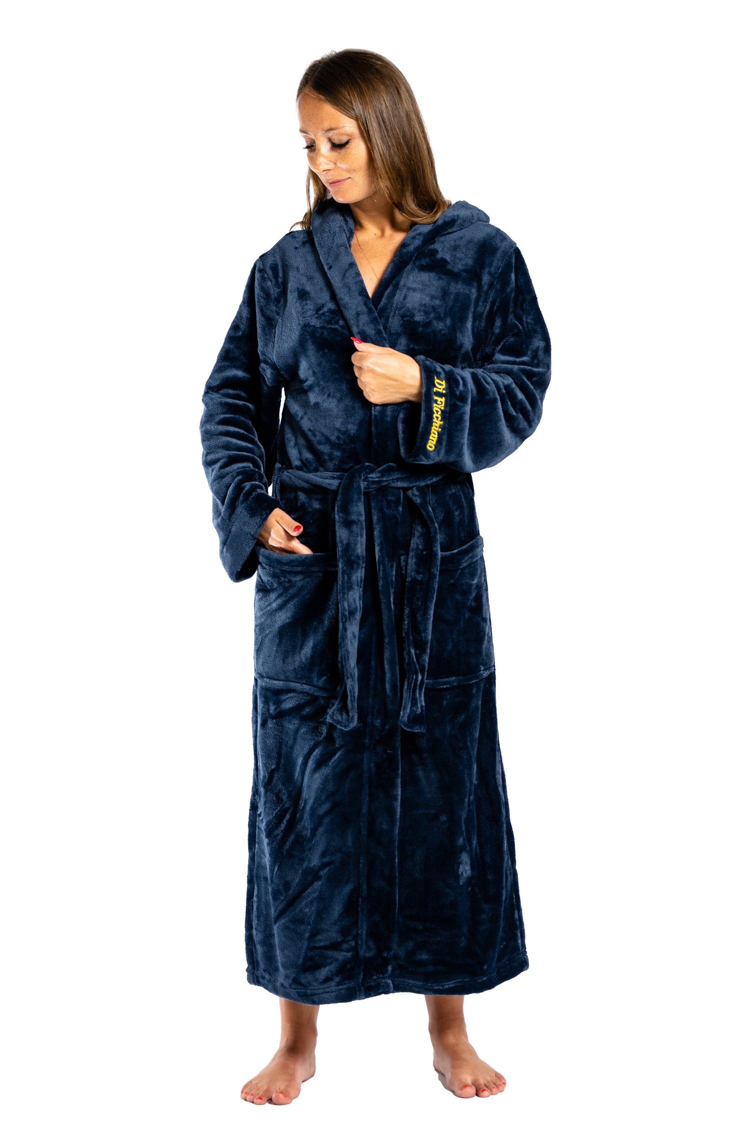 Di Ficchiano Bademantel Di Ficchiano Unisex Herren Damen Bademantel mit Kapuze I Größen XXS -, Polyester, Kapuze, Bindegürtel