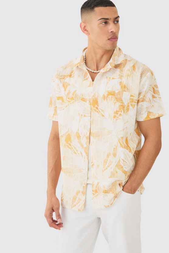 Oversize Hemd im Leinen-Look mit Palmen-Print