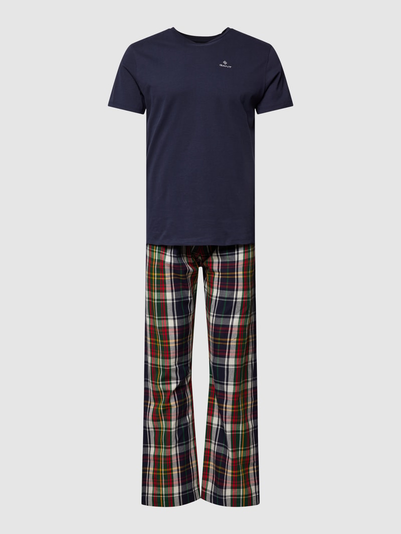 Pyjama mit Logo-Bund Modell 'CHECK PJ SET PANTS' in dunkelblau