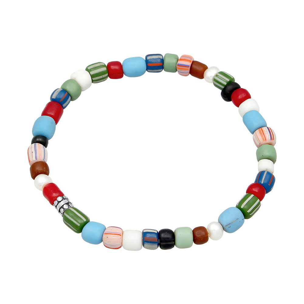 KUZZOI KUZZOI Bracelet Perles multicolores pour hommes avec perles d'eau douce en argent Bracelet