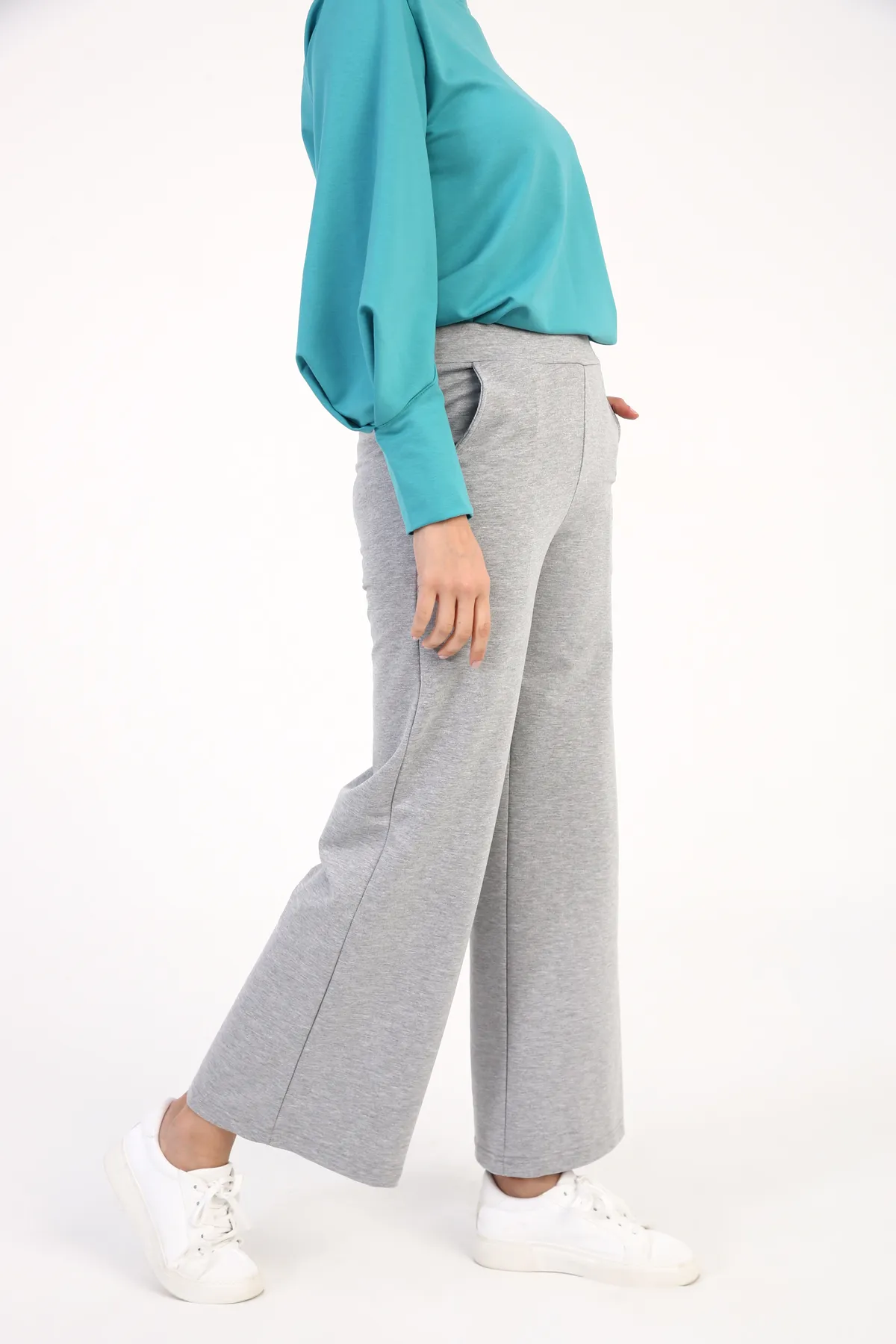 ALLDAY  Graue Melange-elastische Jogginghose mit weitem Bein