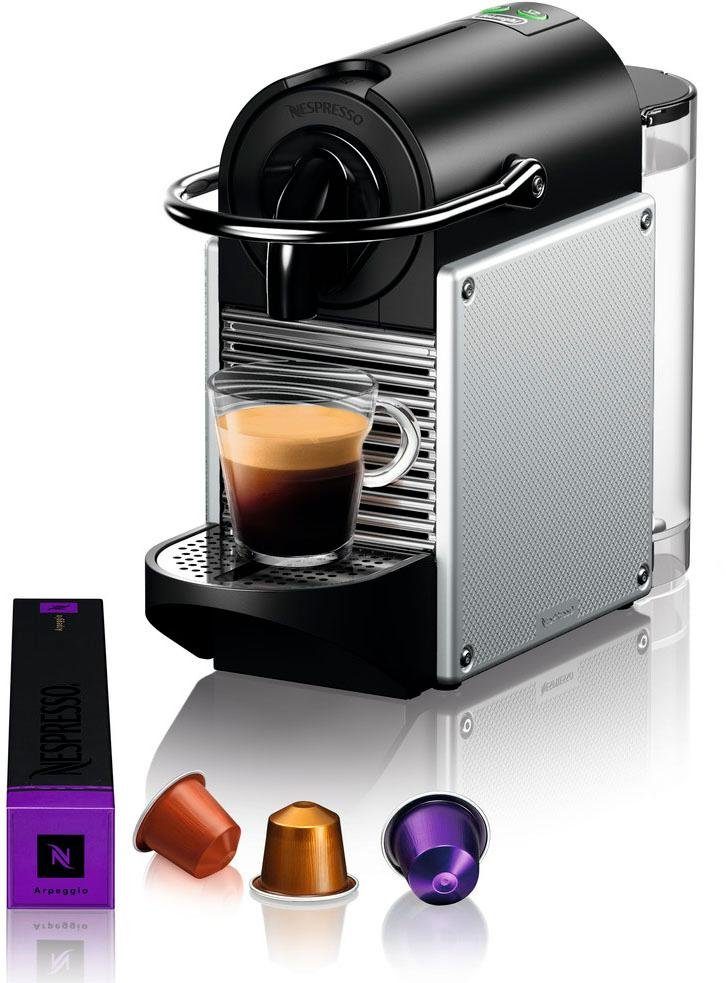 Nespresso Kapselmaschine Pixie EN 124.S von DeLonghi, Silber, inkl. Willkommenspaket mit 7 Kapseln