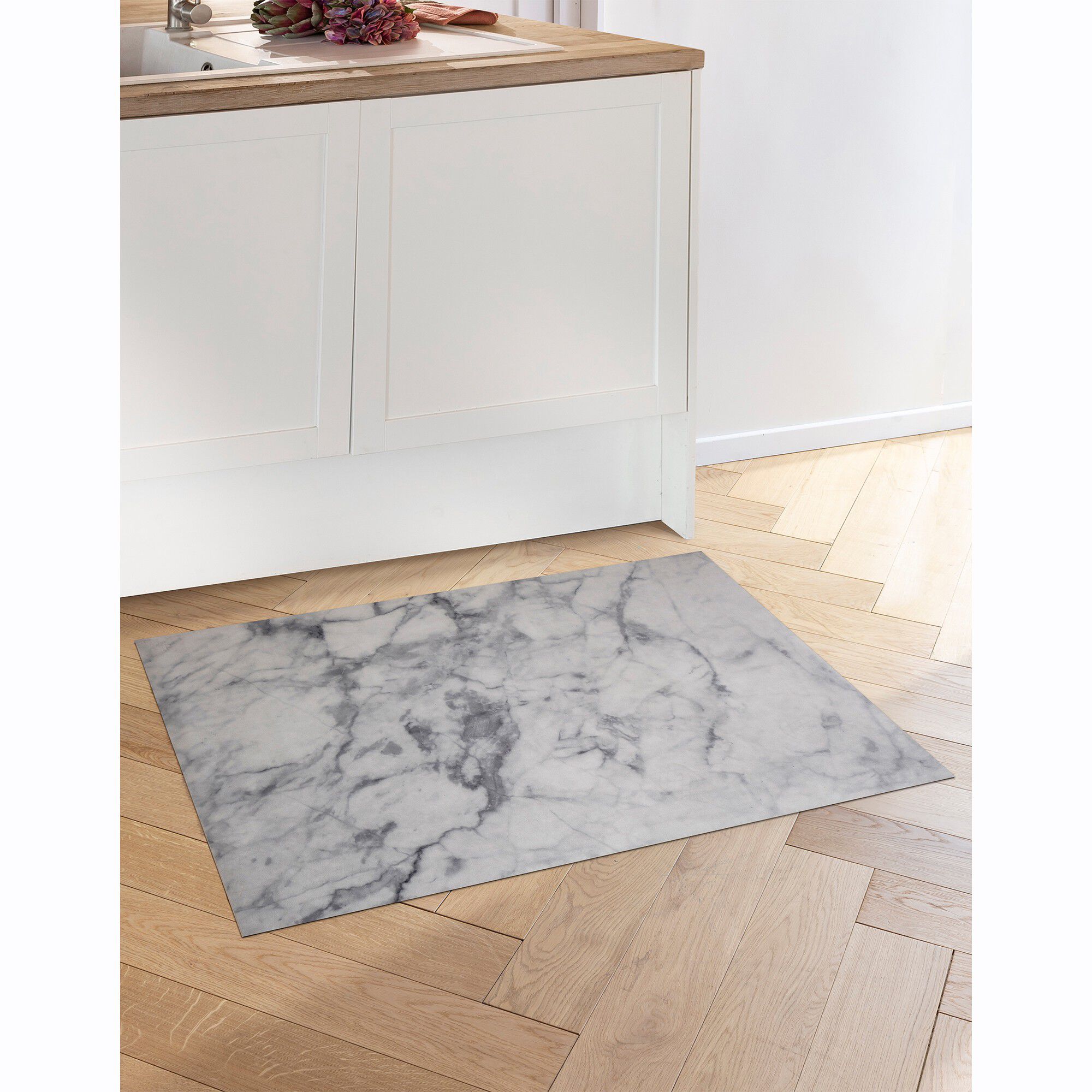 Tapis vinyle effet marbre blanc