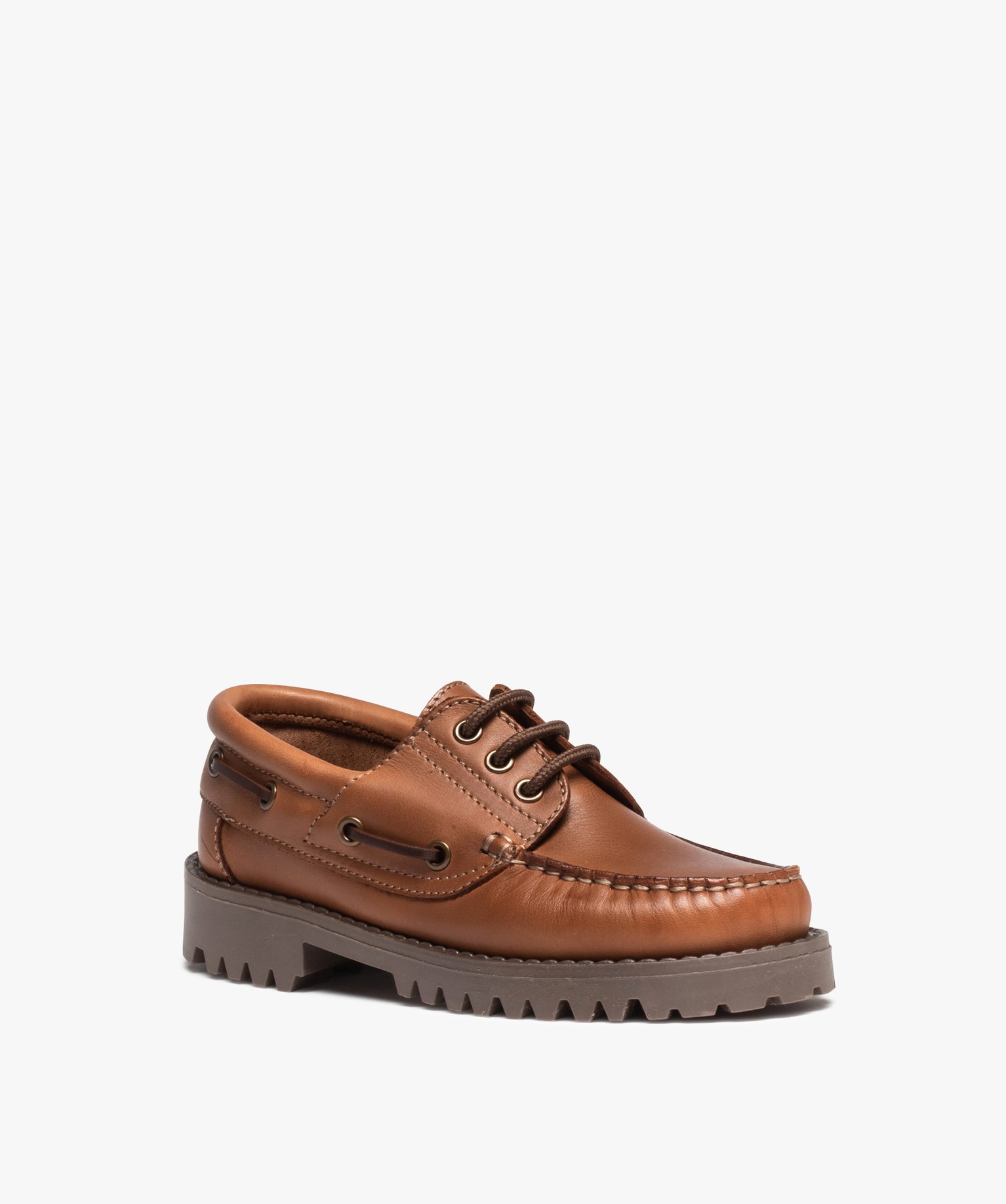 Mocassins unis en cuir à semelle crantée Garçon marron | GEMO