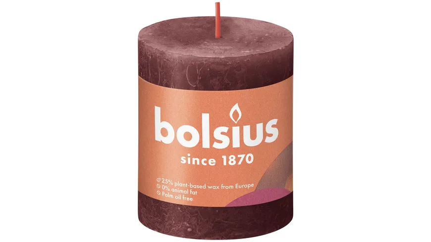 bolsius Rustikkerze Shine Naturwax 8/6,8cm Samtrot