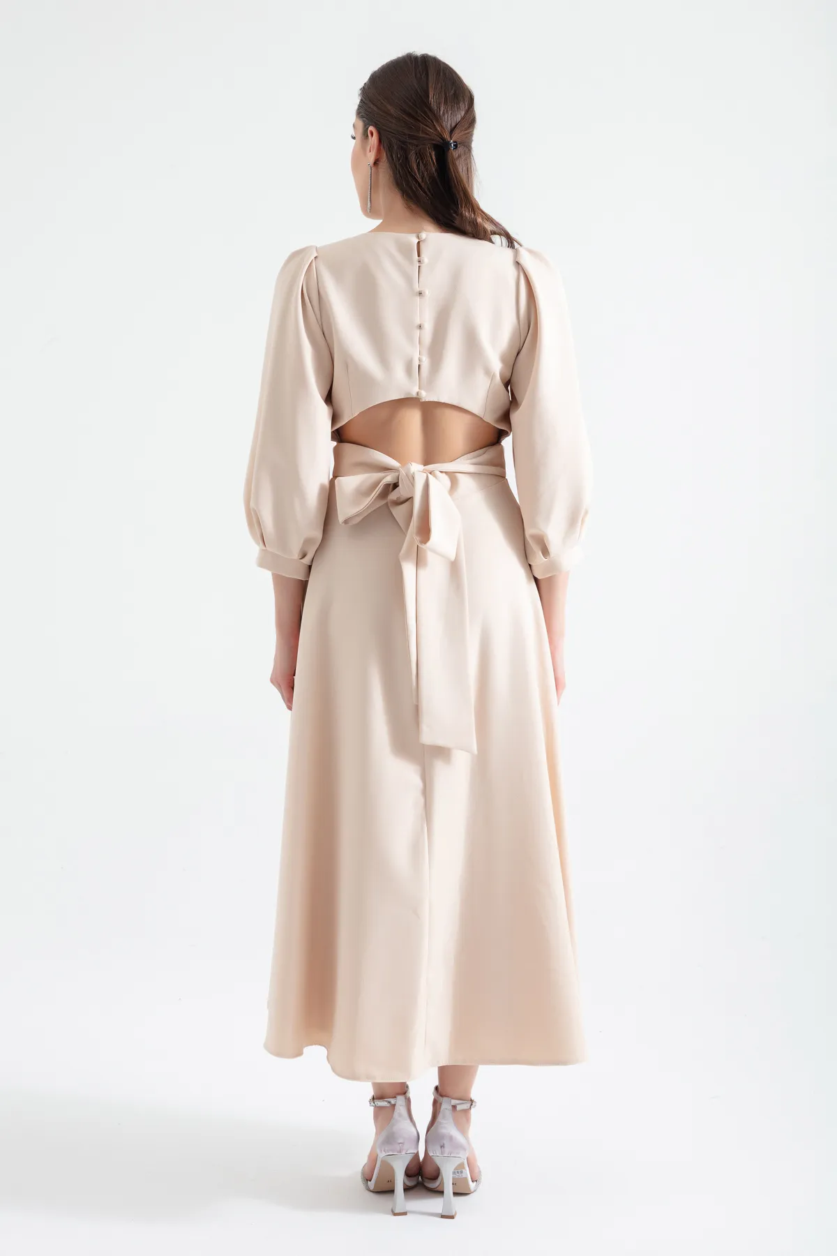Lafaba  Beiges Midikleid mit Rückendetail für Damen