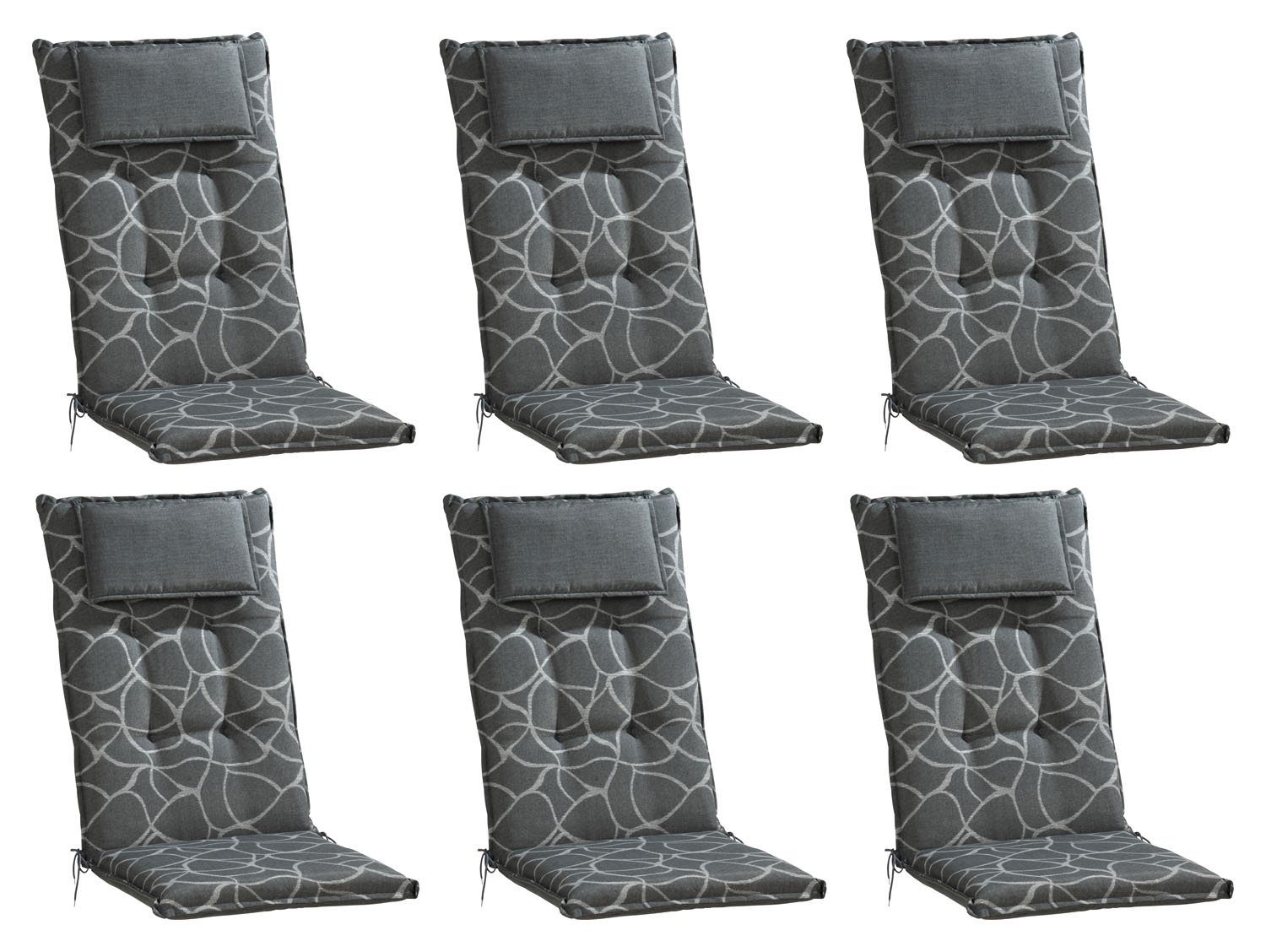 GO-DE Hochlehnerauflage SASILLAS, B 50 x L 120 cm, Grau, 6er Set, (Set, 6 St), Gartenstuhlauflagen für Hochlehnstühle