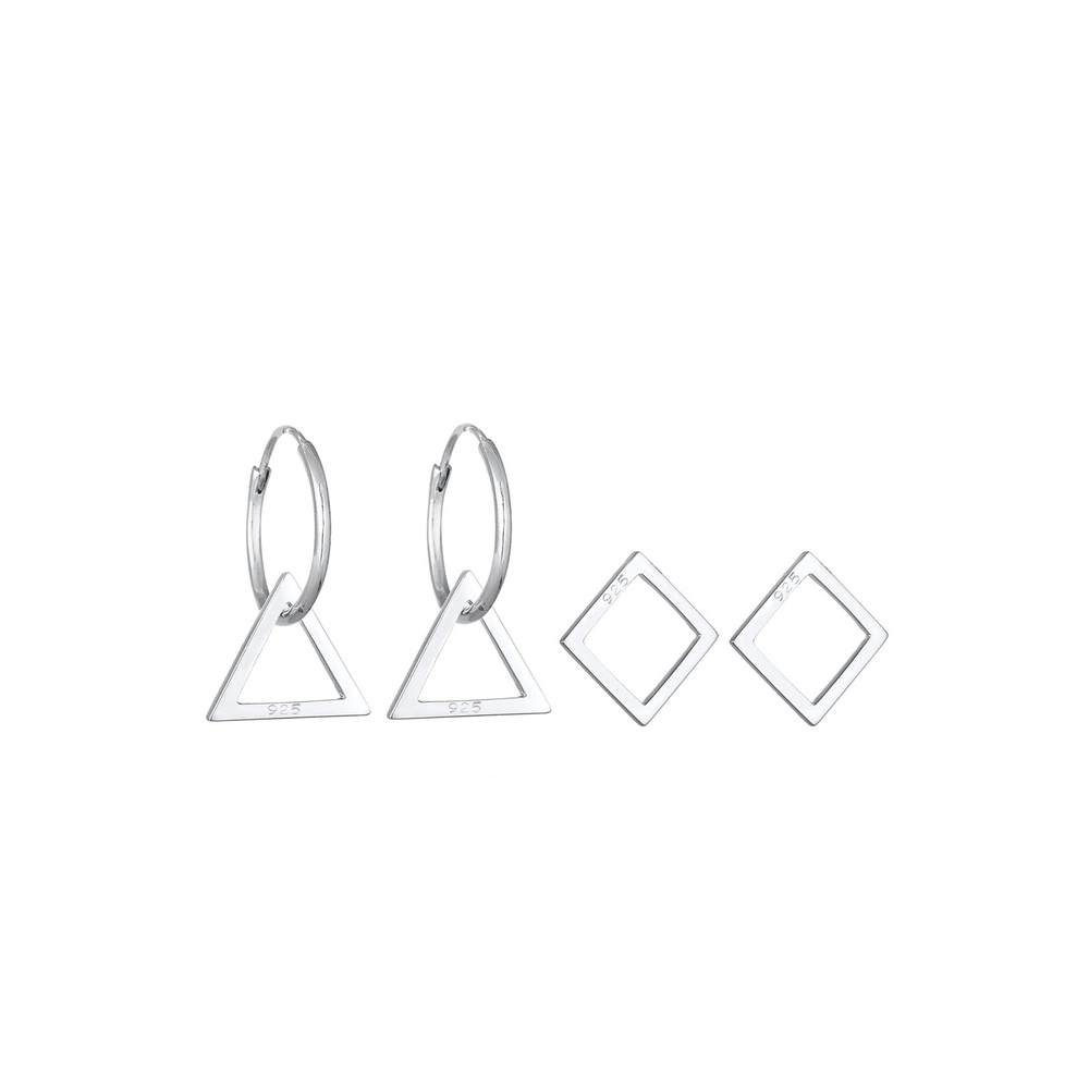 Elli Elli Boucles d'Oreilles Geo Triangle Set Créoles Boucles d'Oreilles Femme - Argen Boucles d'oreilles