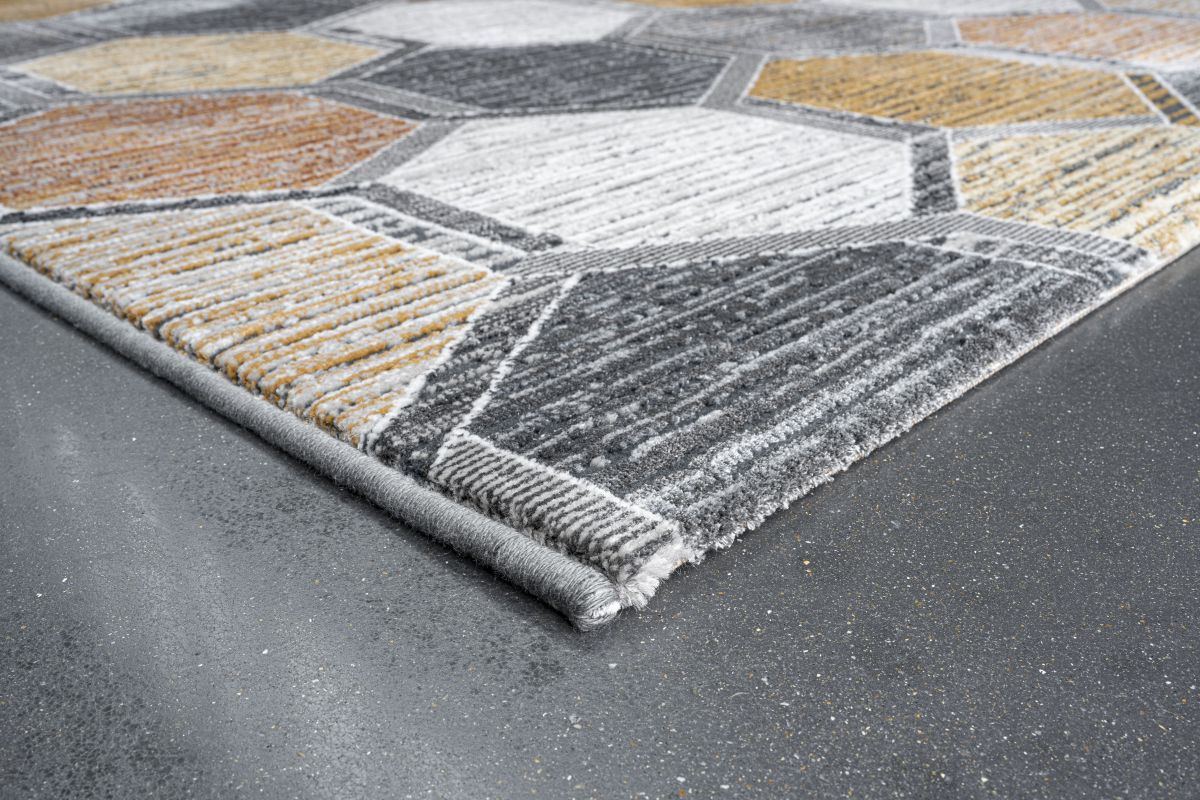 Webteppich Samaria Dunkelgrau-Gold-Orange 80 x 150 cm