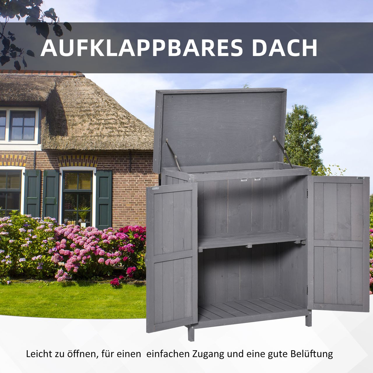 Outsunny Geräteschrank Geräteschuppen Holzschrank 2 Fächer Tannenholz Grau
