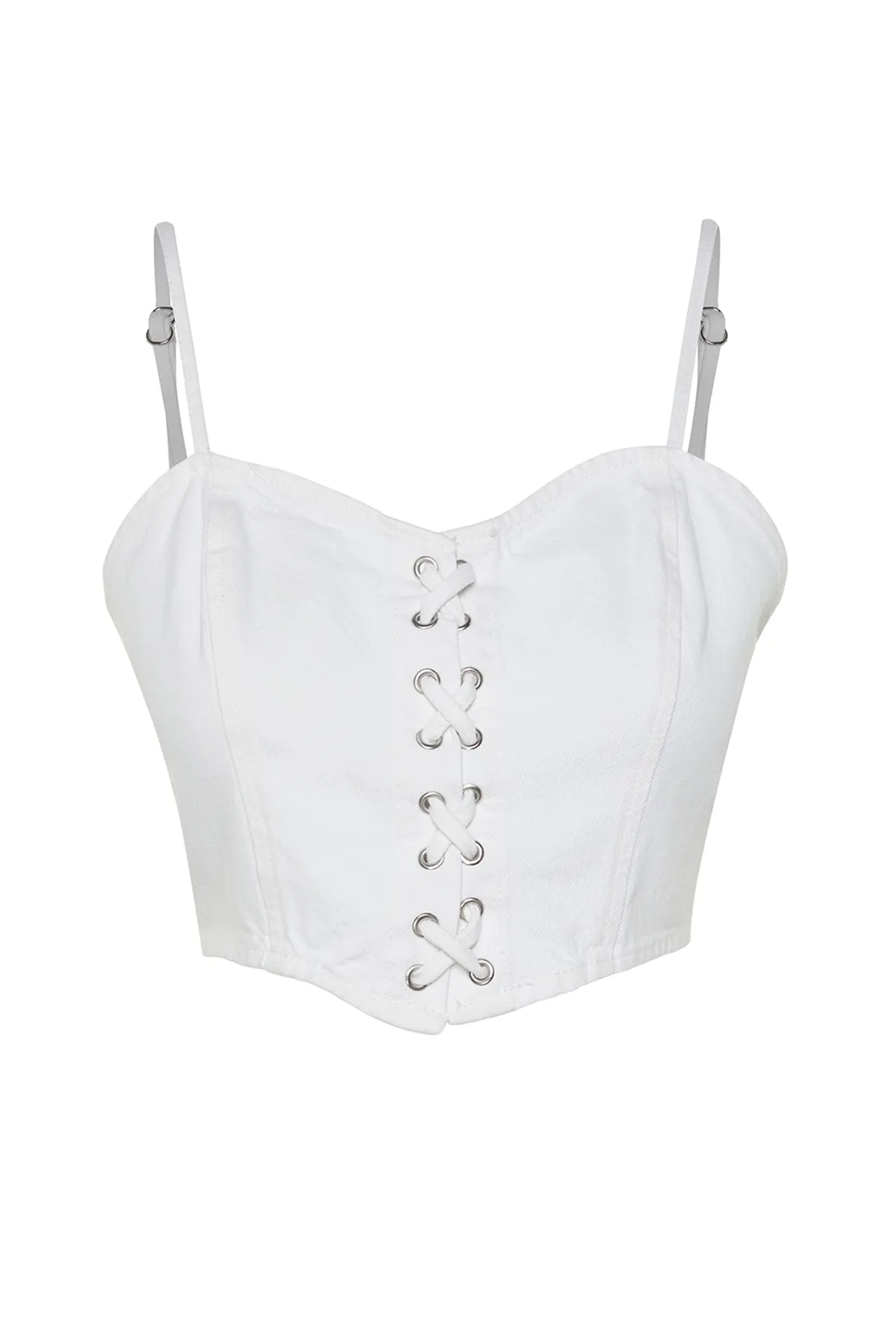 Trendyol Collection  Weißes Denim-Bustier mit Bird-Eye-Detail TWOSS23BS00010