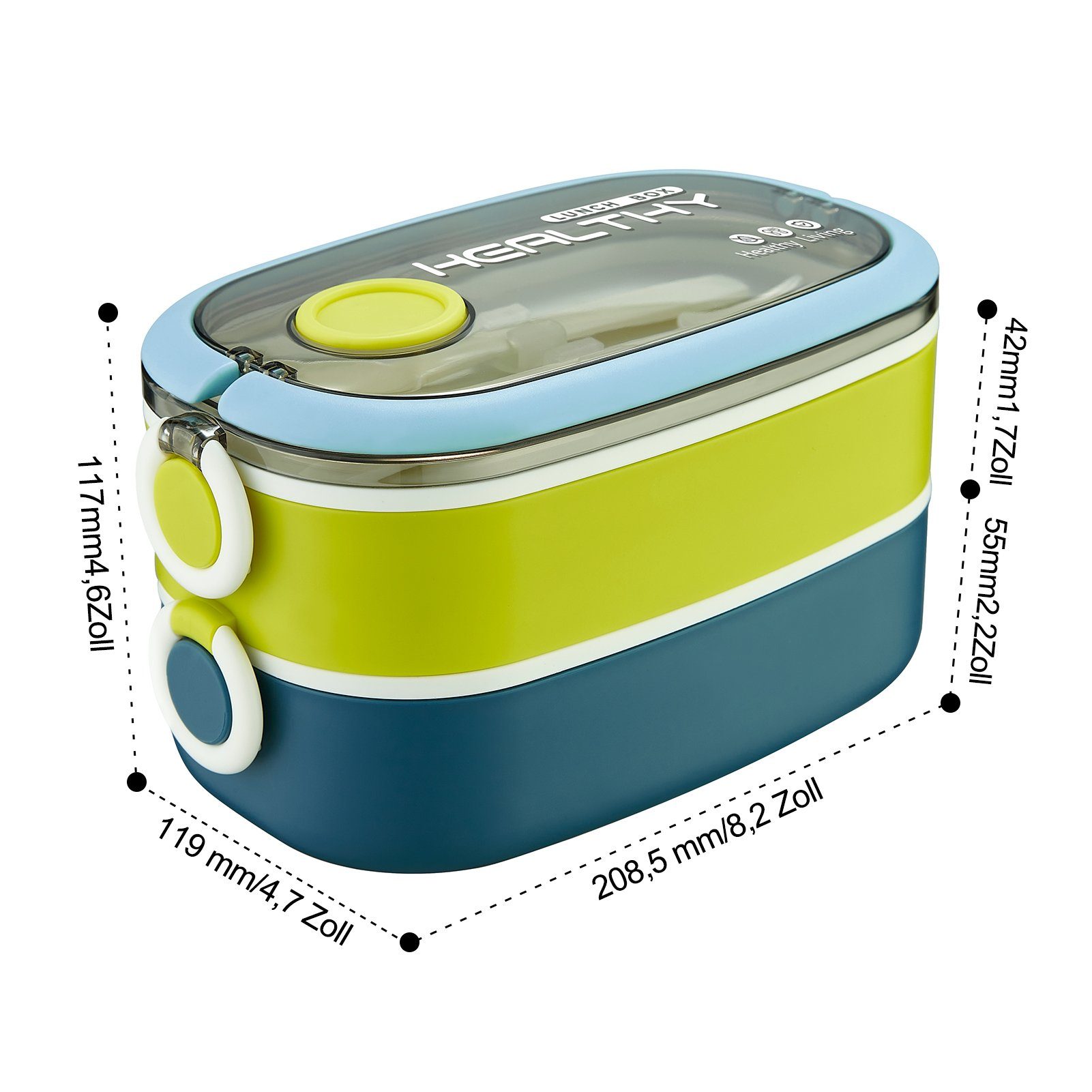 MDHAND Lunchbox 1600ML Lunchbox mit Löffel und Gabel für Kinder/Erwachsene, (1-tlg), Blau Grün