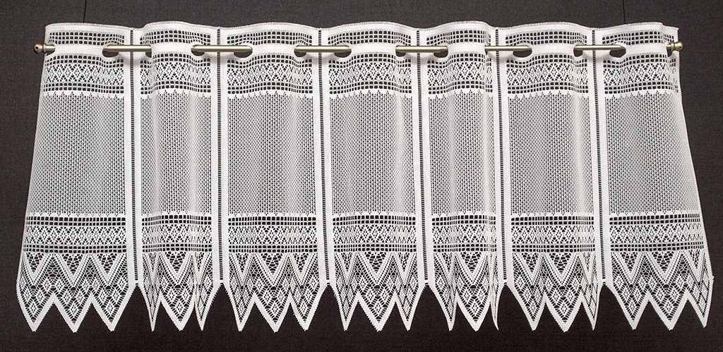 Scheibengardine nach Maß Jacquard grafisch, Gardinen Kranzusch, Stangendurchzug, transparent, Kurzgardine, Wunschmaß, Stablöcher, transparent, verschiedene Höhen