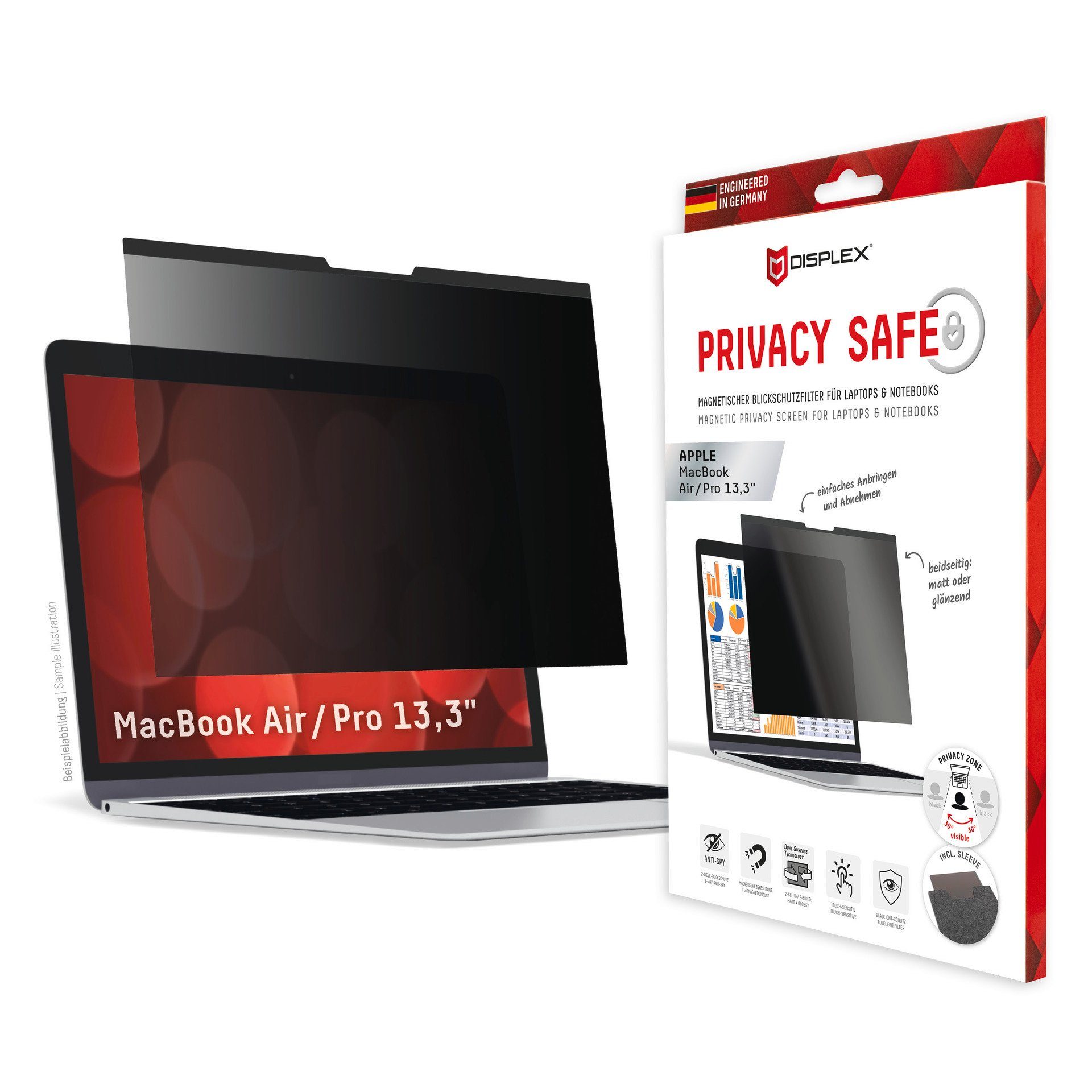 Displex Privacy Safe - MacBook Air/Pro 13,3, Displayschutzfolie, Blickschutzfilter