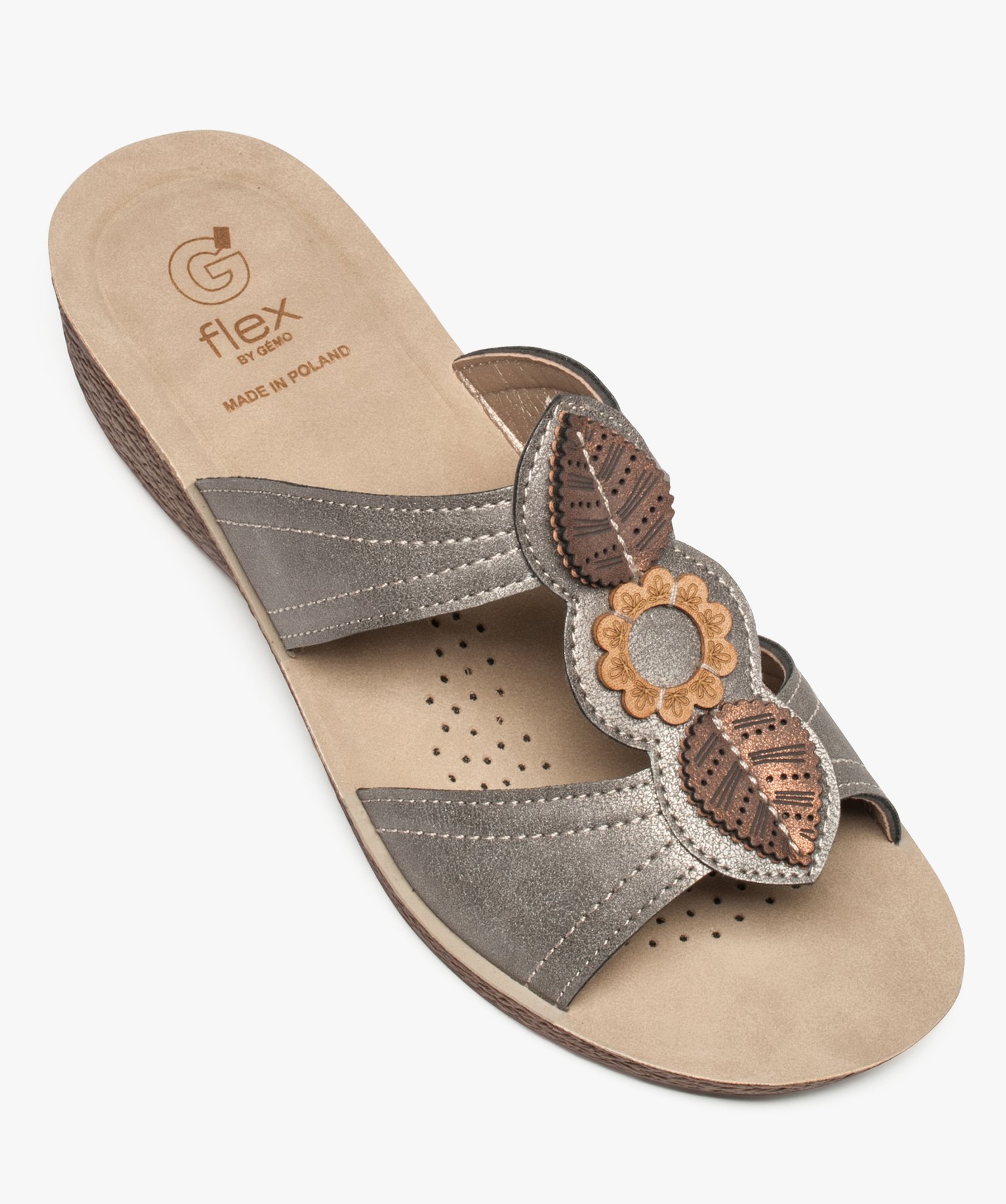 Mules femme confort à talon compensé et brides fantaisie gris | GEMO