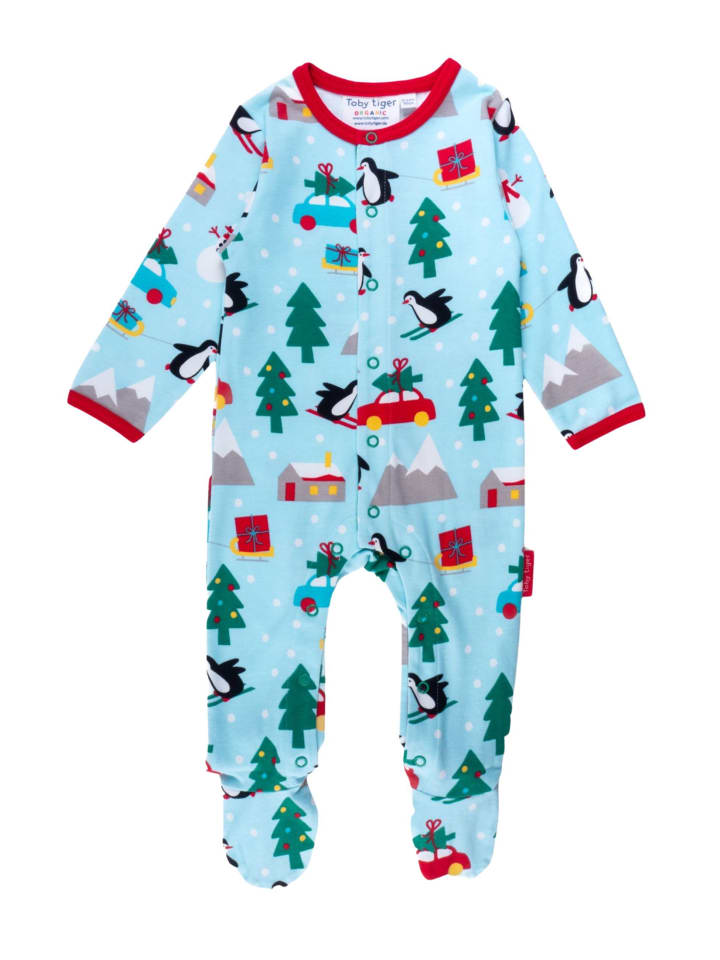Toby Tiger Schlafanzug mit weihnachtlichem Print in blau günstig kaufen