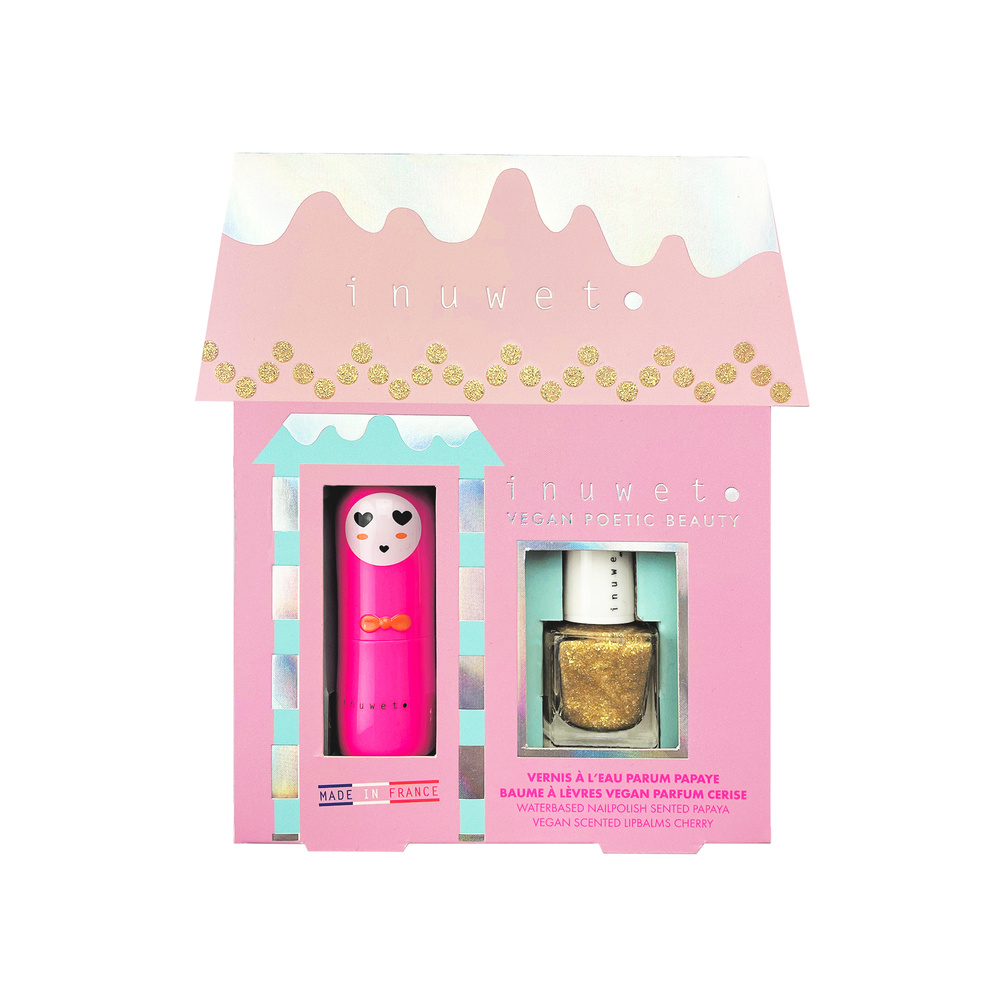 Inuwet Coffret Juliette - Vernis à l'eau  & Baume à lèvres parfumés Vernis à Ongles à l'eau Pour Enfant Naturels & Vegan
