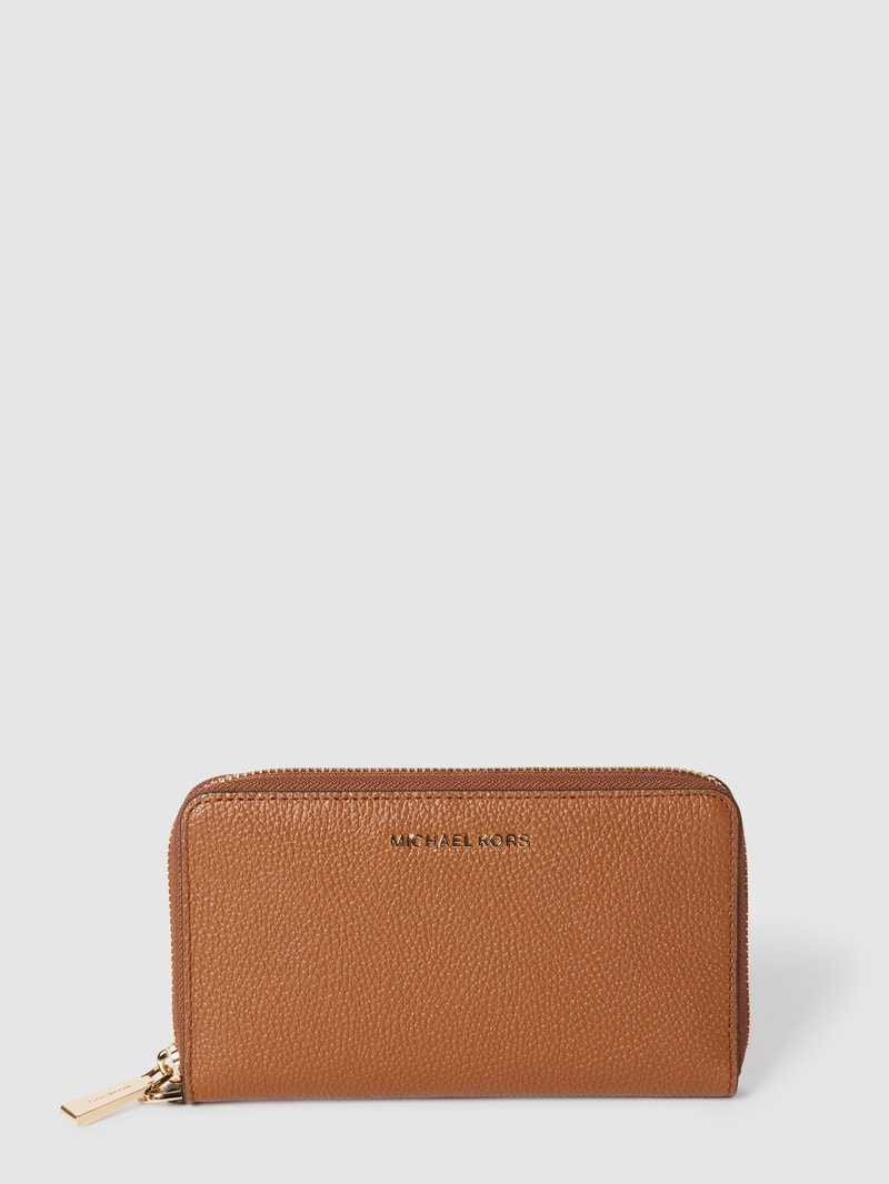 Portemonnaie mit Label-Schriftzug Modell 'JET SET' in cognac