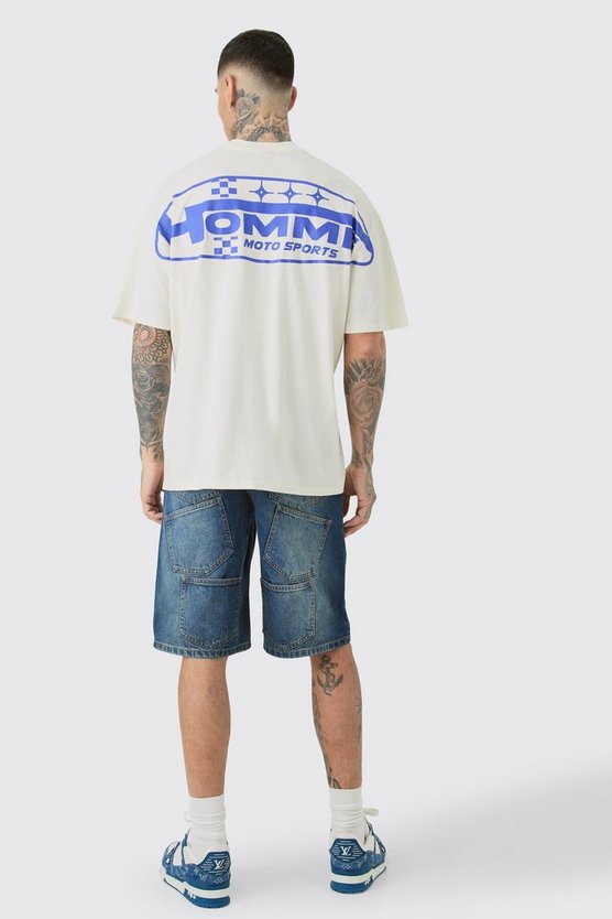 Tall T-Shirt mit Homme Moto Sport Print