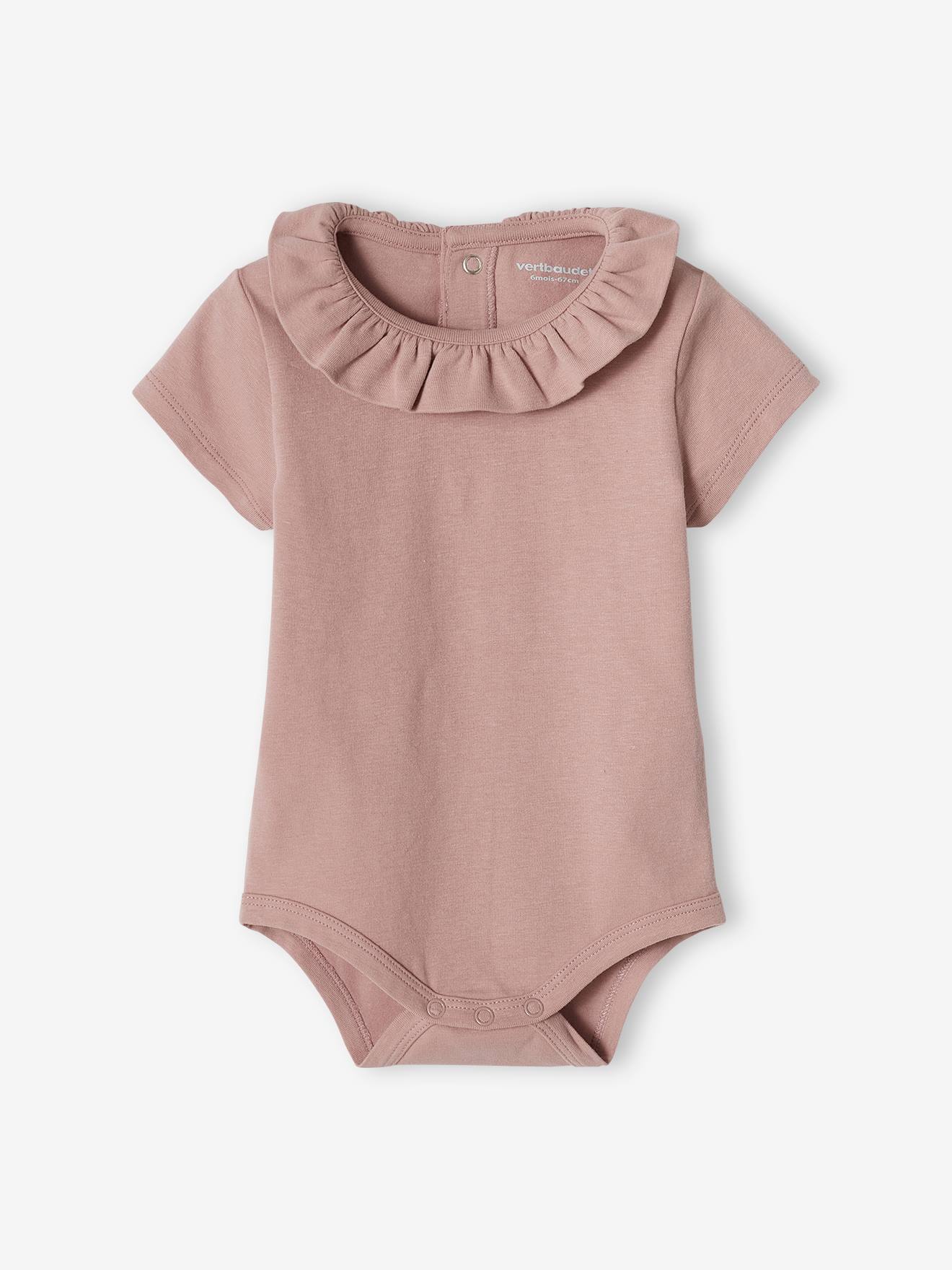 Lot de 2 bodies bébé col fantaisie manches courtes ouverture dos lot blanc