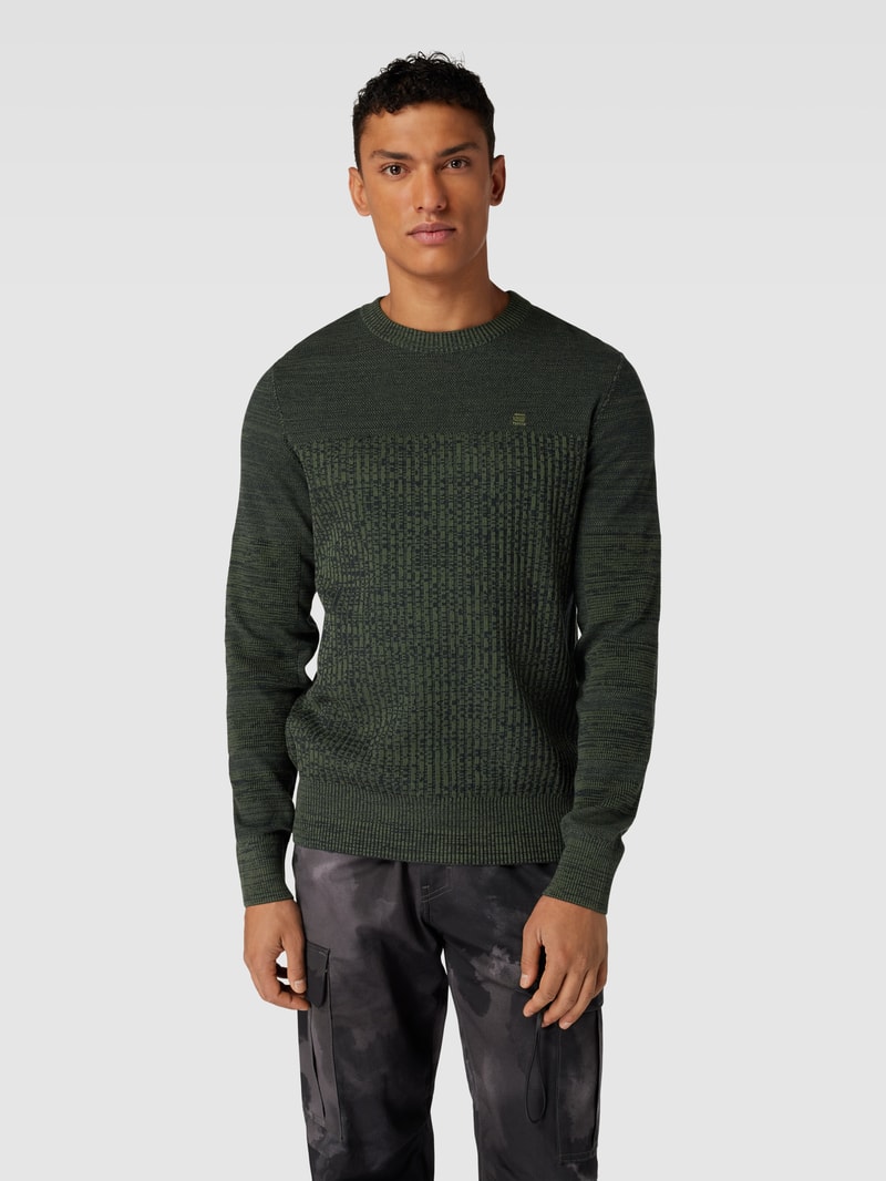 Strickpullover mit Strukturmuster in dunkelgrün meliert