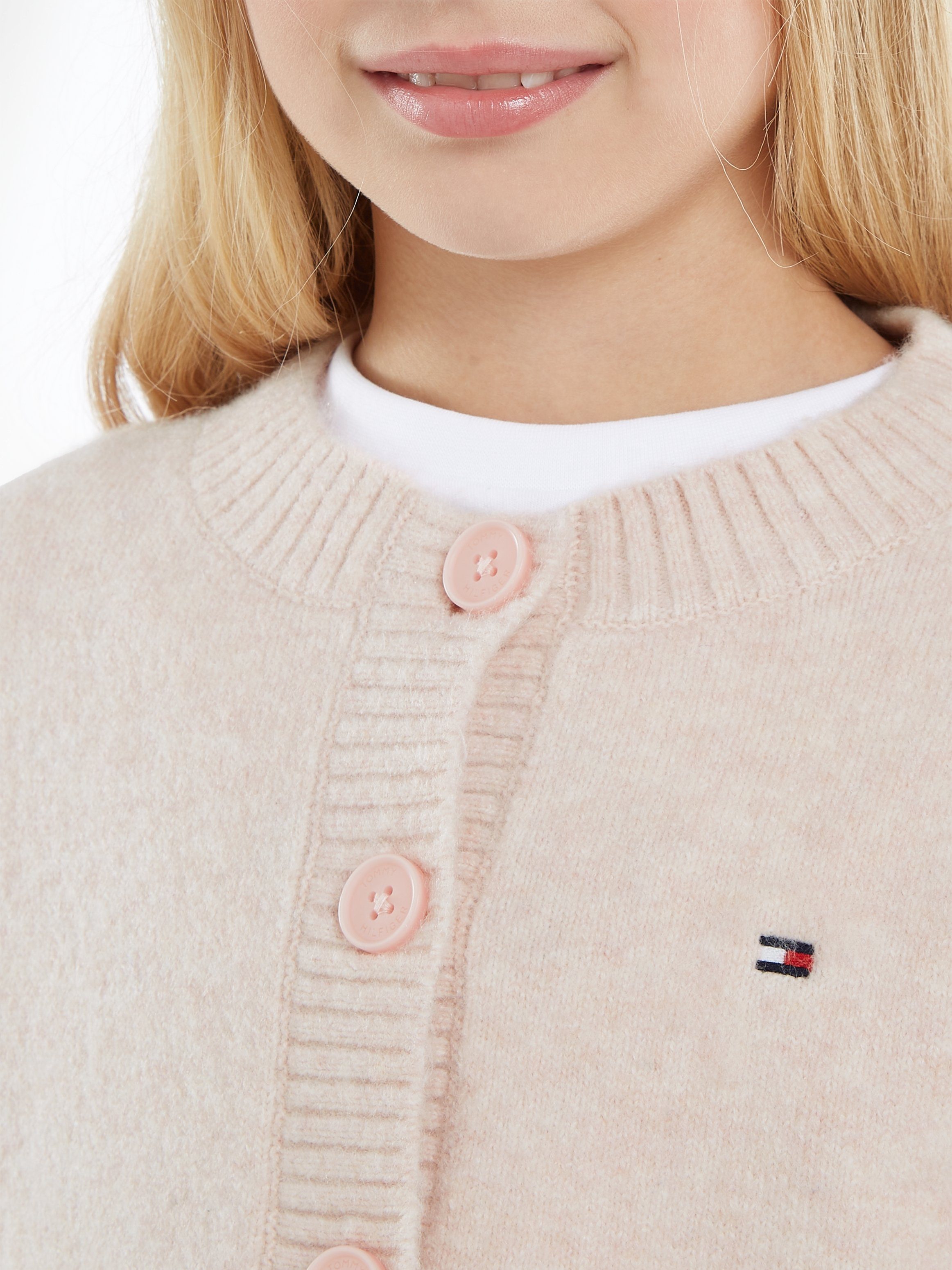Tommy Hilfiger Strickjacke TOMMY POINTELLE CARDIGAN mit Tommy Hilfiger Logo-Flag