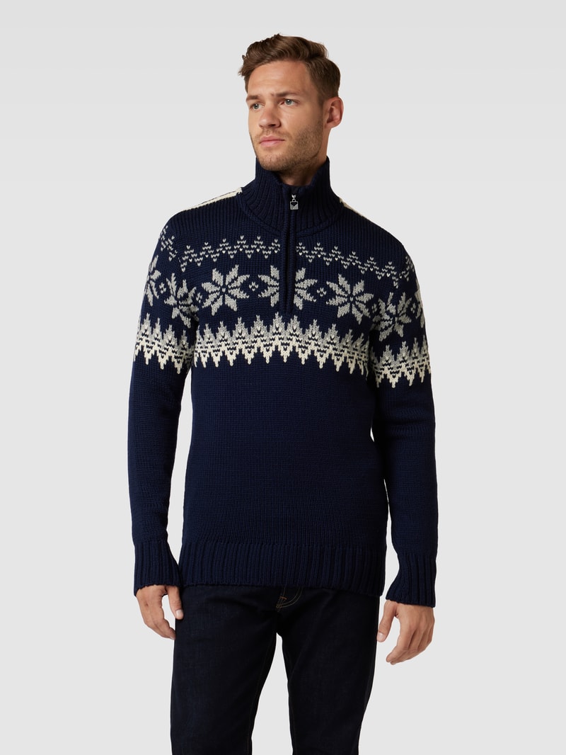 Strickpullover mit Stehkragen Modell 'Myking' in marineblau