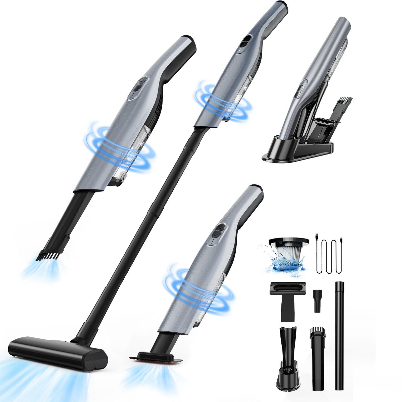 Aoucheni Akku-Handstaubsauger 3 in 1 Akku-Handstaubsauger mit Ladestation, 85,00 W, beutellos