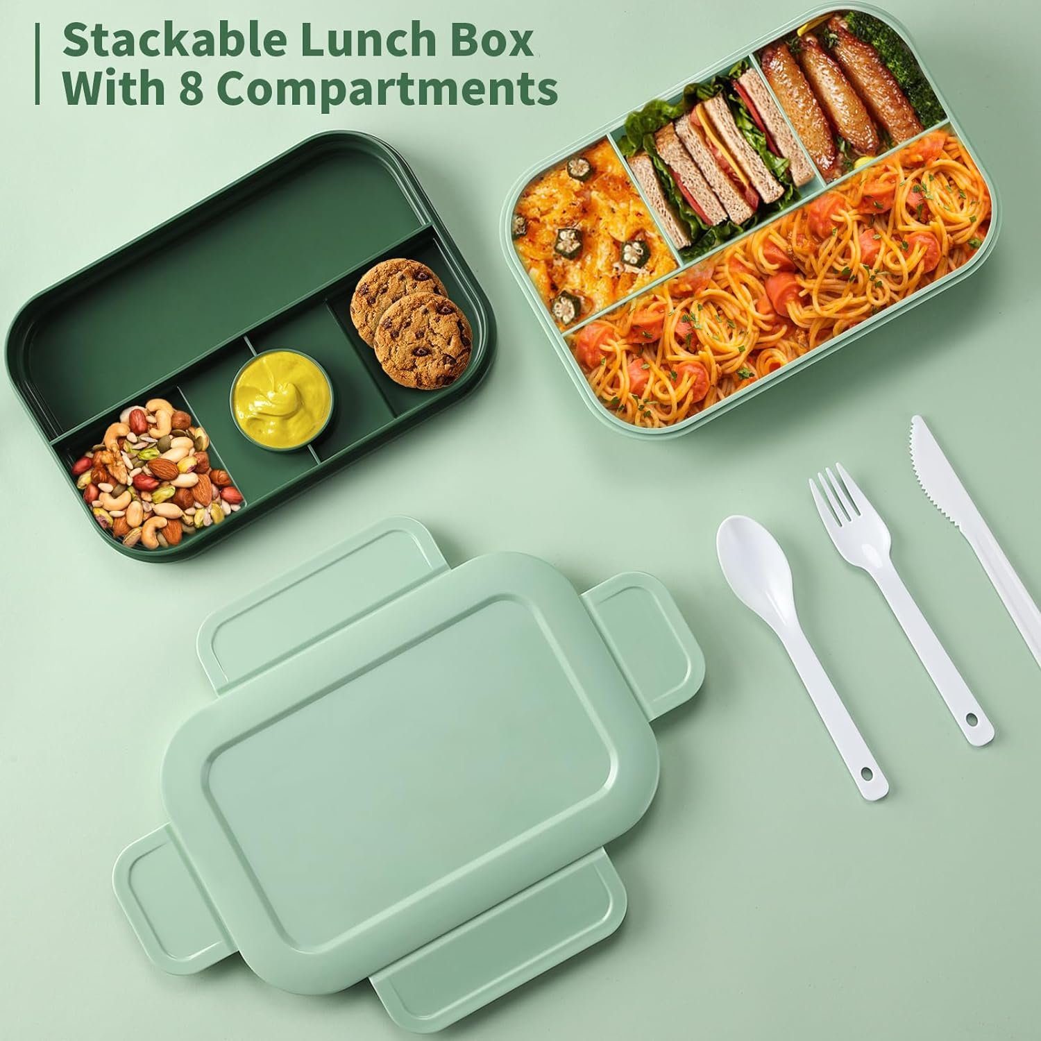 megadot Lunchbox Lunchbox für Erwachsene,2000ml Brotdose mit Fächern, Auslaufsicher Essensbox mit Besteck, Vesperbox, Brotzeitbox Brotbox