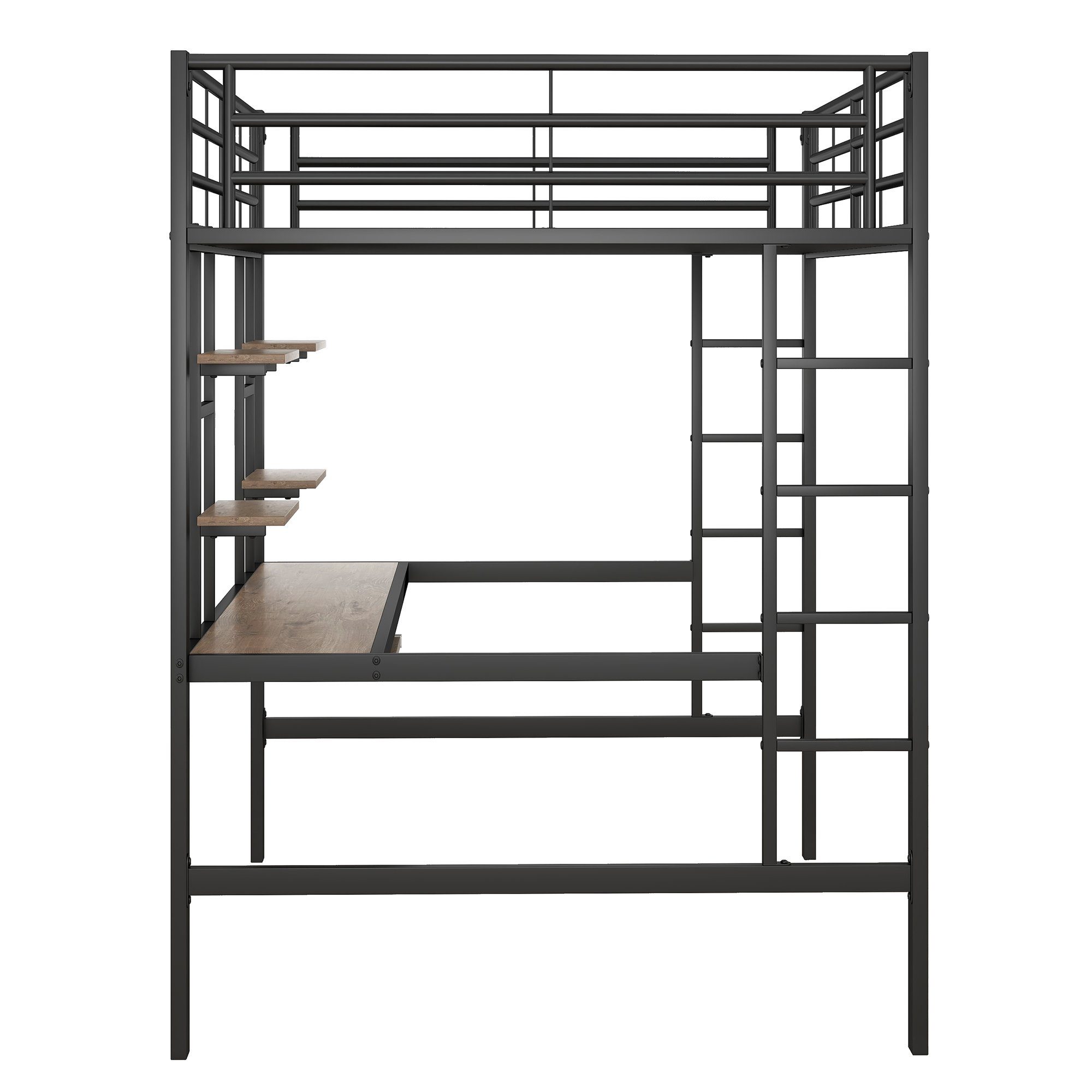 Gotagee Metallbett Jugendbett mit Schreibtisch Eisenbett 140x200cm Metallbett Hochbett
