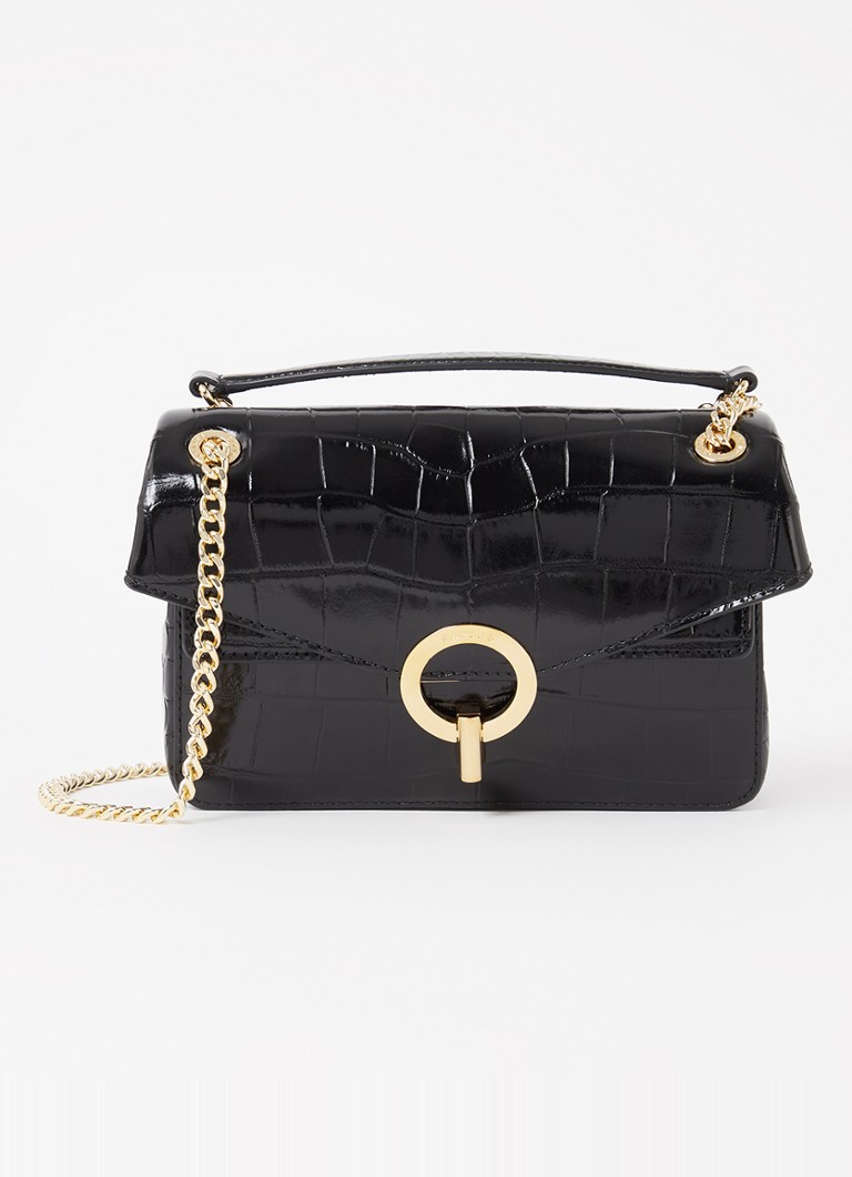 Sandro Calfskin Shoulder Bag with Crocodile Texture