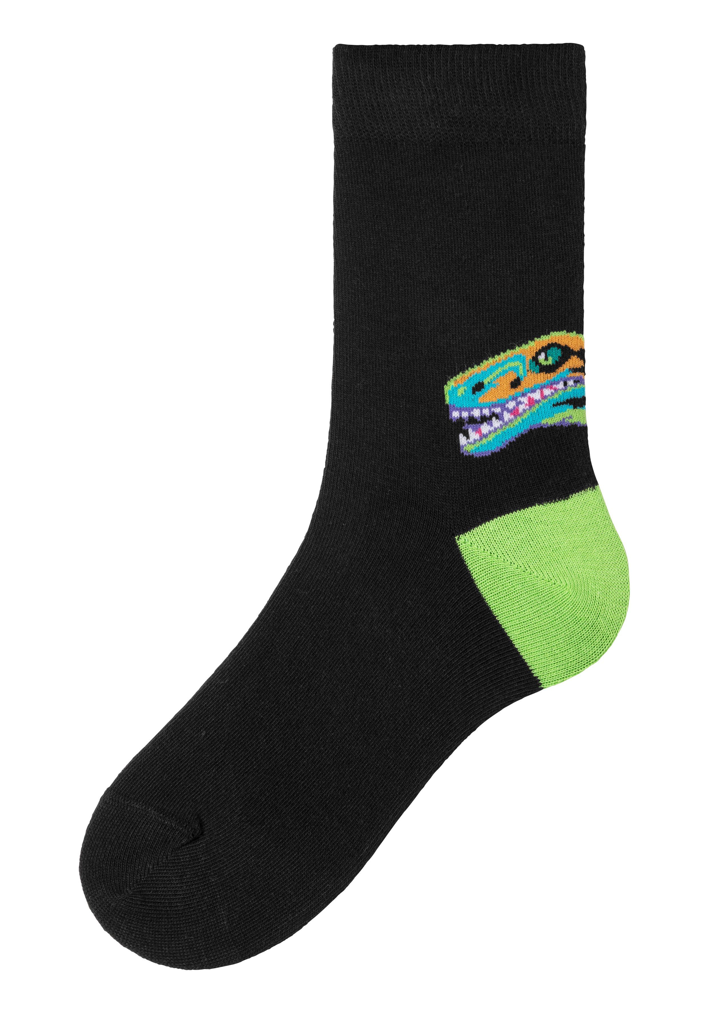 H.I.S Freizeitsocken (Packung, 5-Paar) mit farbenfrohen Dino Motive über der Ferse