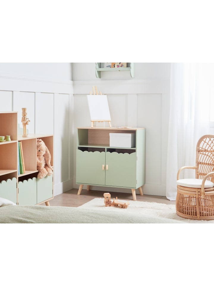 Beliani Sideboard LACKEY in Grün/Heller Holzfarbton - (W) 70 x (H) 74 x (L) 30 cm günstig kaufen onesize