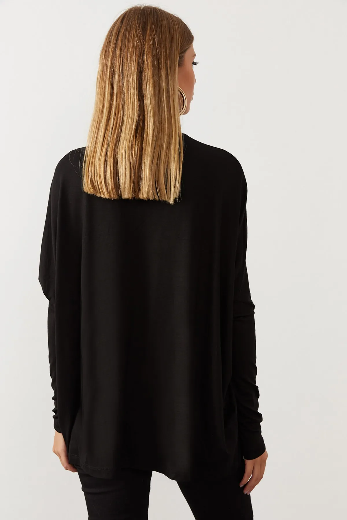 Cool & Sexy  Schwarze Rollkragenbluse mit Fledermausärmeln für Damen EY1049